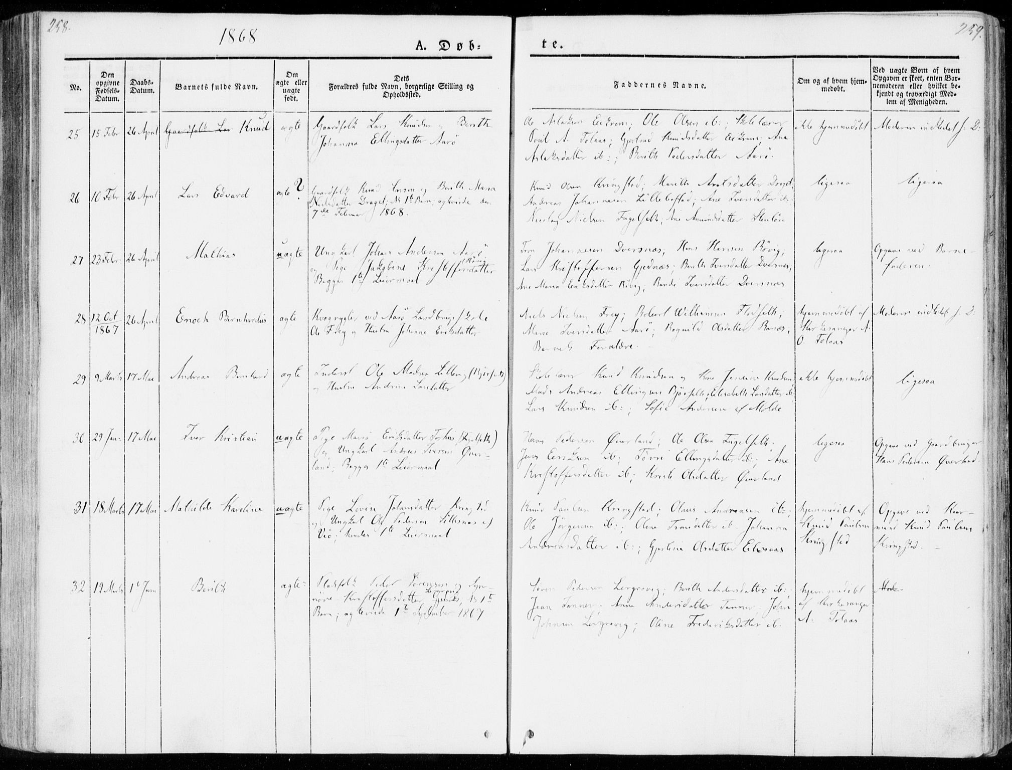 Ministerialprotokoller, klokkerbøker og fødselsregistre - Møre og Romsdal, AV/SAT-A-1454/555/L0653: Parish register (official) no. 555A04, 1843-1869, p. 258-259