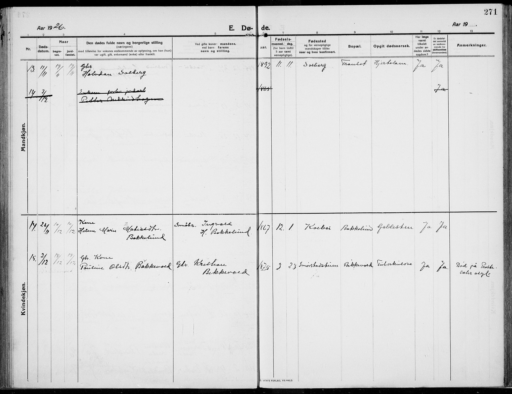 Kolbu prestekontor, SAH/PREST-110/H/Ha/Haa/L0002: Parish register (official) no. 2, 1912-1926, p. 271