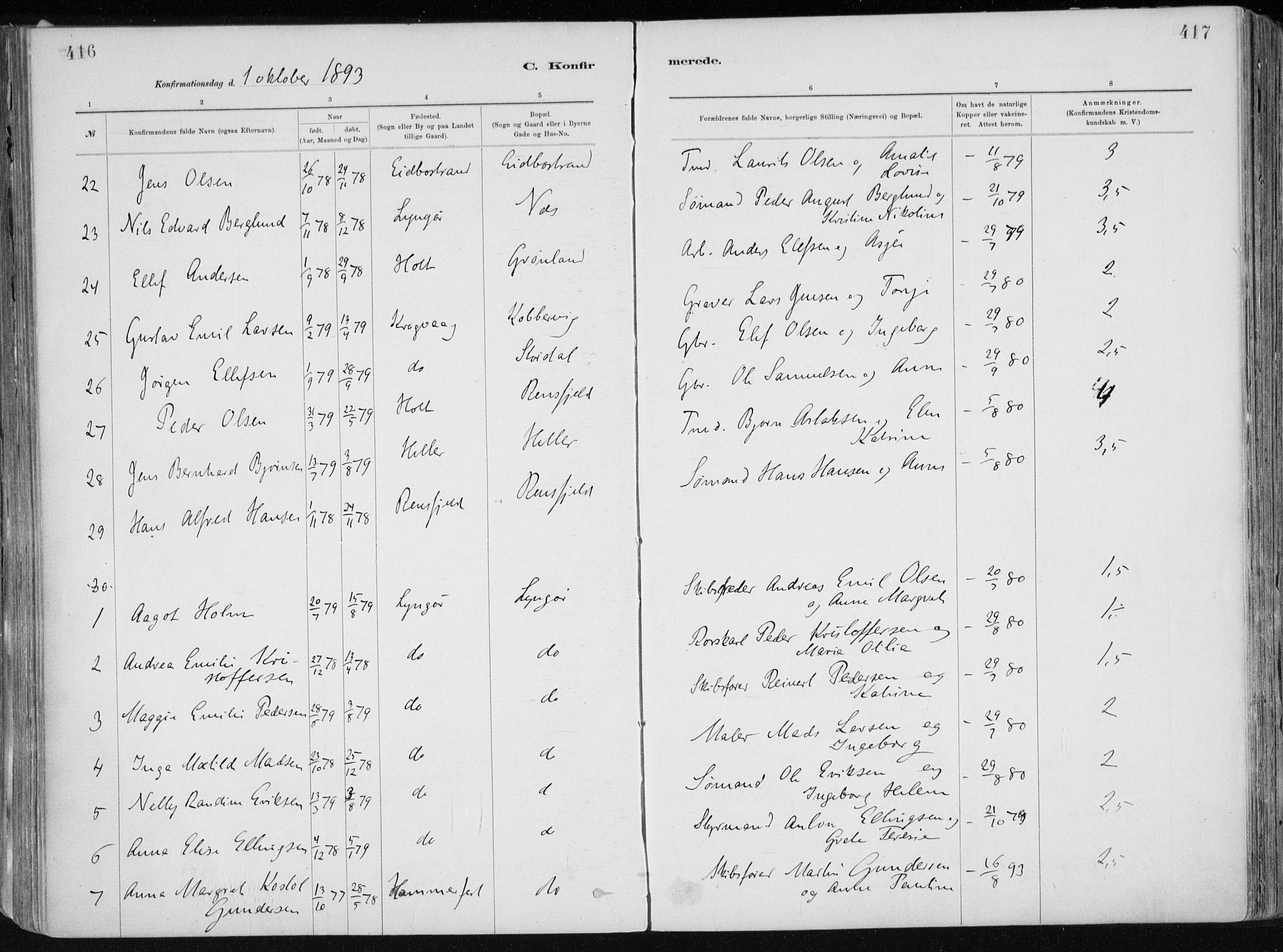 Dypvåg sokneprestkontor, AV/SAK-1111-0007/F/Fa/Faa/L0008: Parish register (official) no. A 8, 1885-1906, p. 416-417