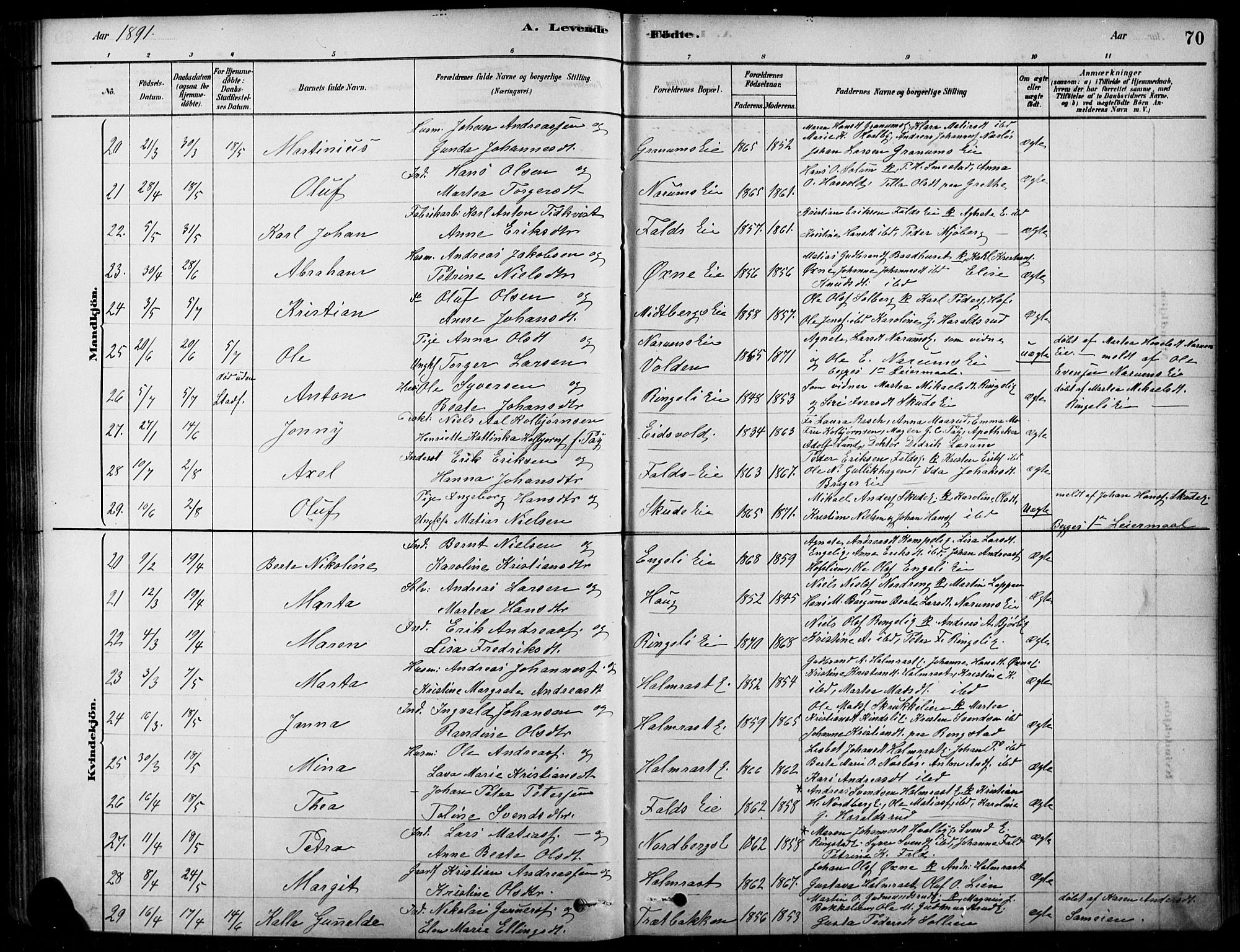 Søndre Land prestekontor, AV/SAH-PREST-122/K/L0003: Parish register (official) no. 3, 1878-1894, p. 70