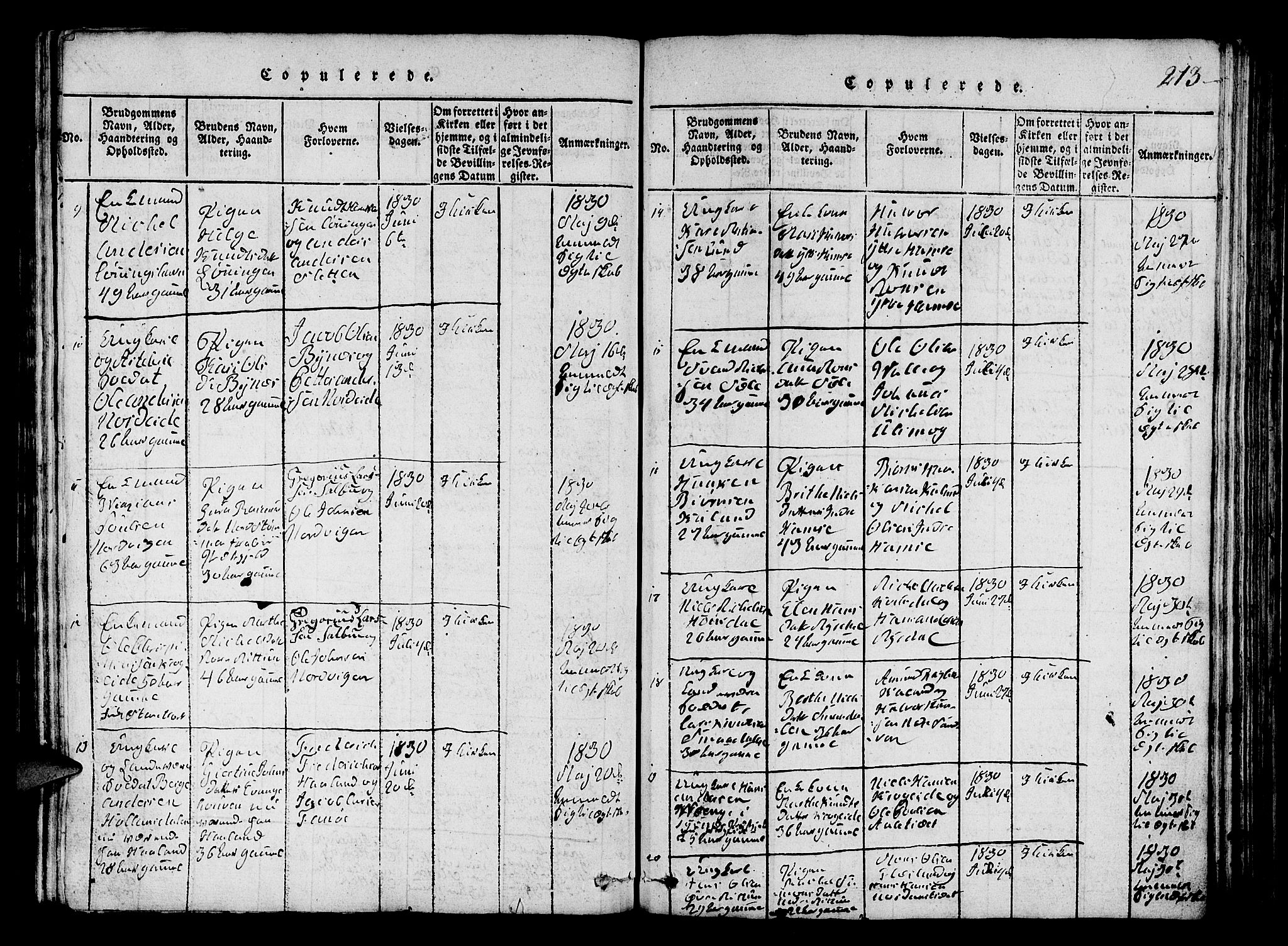 Fana Sokneprestembete, SAB/A-75101/H/Hab/Haba/L0001: Parish register (copy) no. A 1, 1816-1836, p. 213