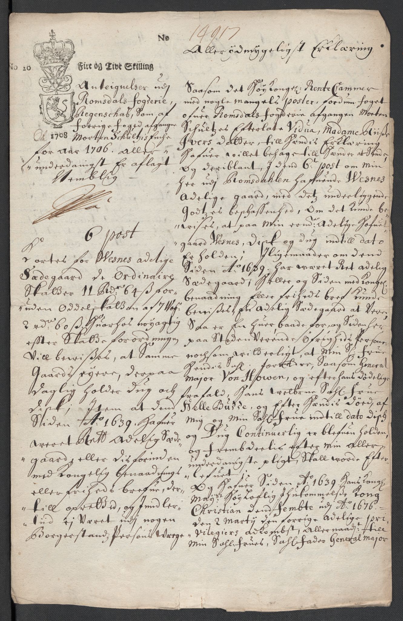 Rentekammeret inntil 1814, Reviderte regnskaper, Fogderegnskap, AV/RA-EA-4092/R55/L3657: Fogderegnskap Romsdal, 1706, p. 183