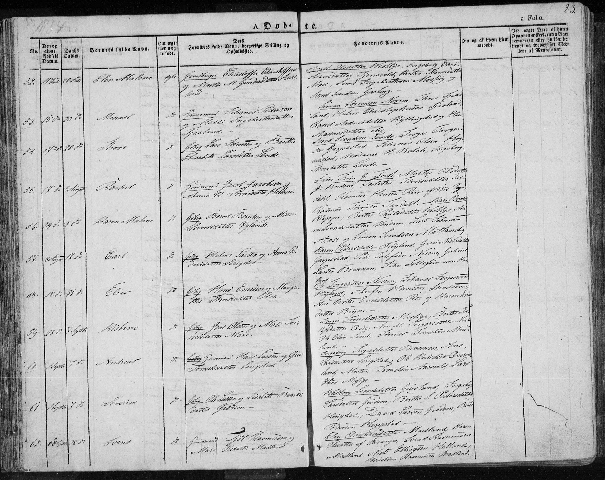 Lye sokneprestkontor, AV/SAST-A-101794/001/30BA/L0004: Parish register (official) no. A 4, 1826-1841, p. 83