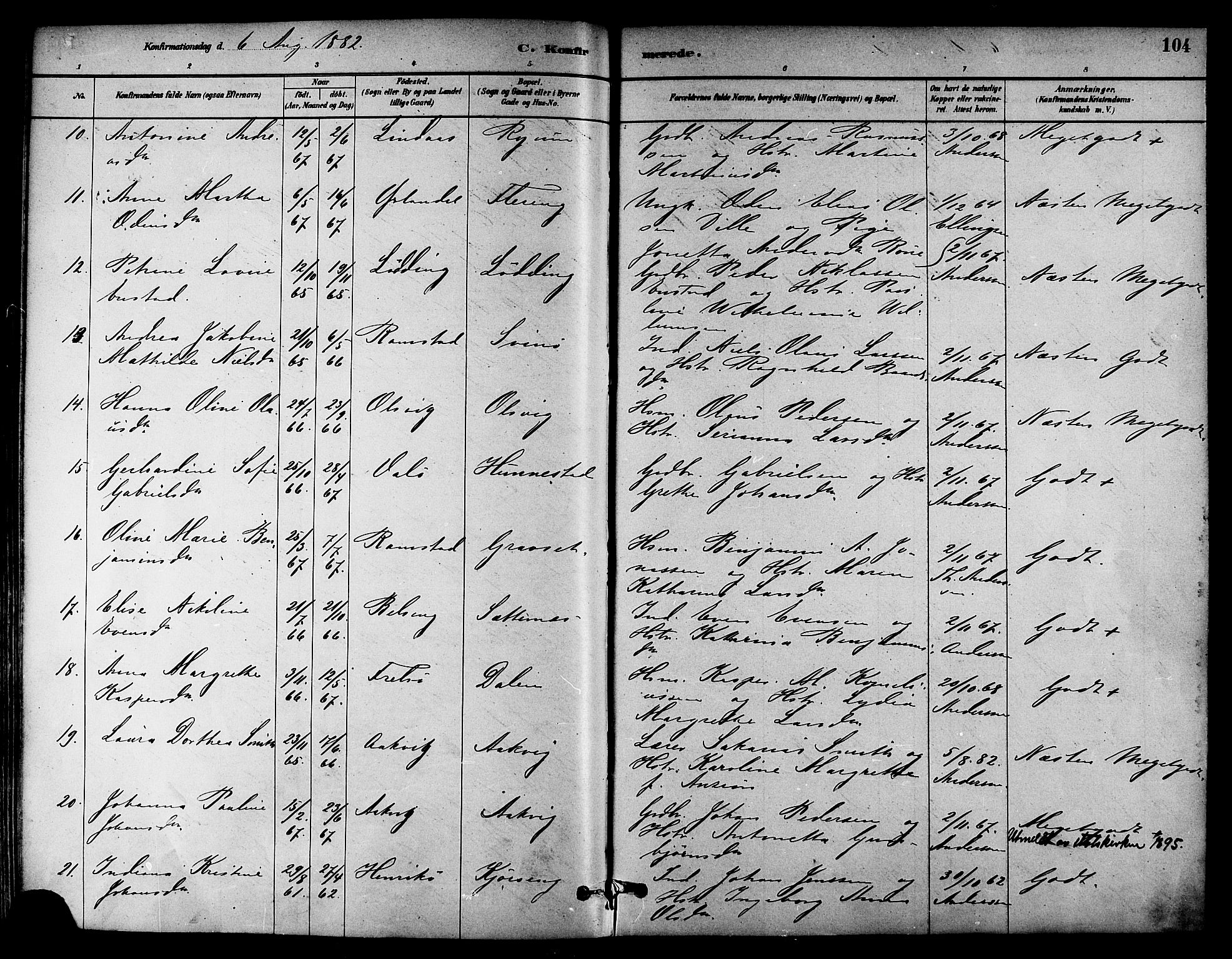 Ministerialprotokoller, klokkerbøker og fødselsregistre - Nord-Trøndelag, AV/SAT-A-1458/786/L0686: Parish register (official) no. 786A02, 1880-1887, p. 104