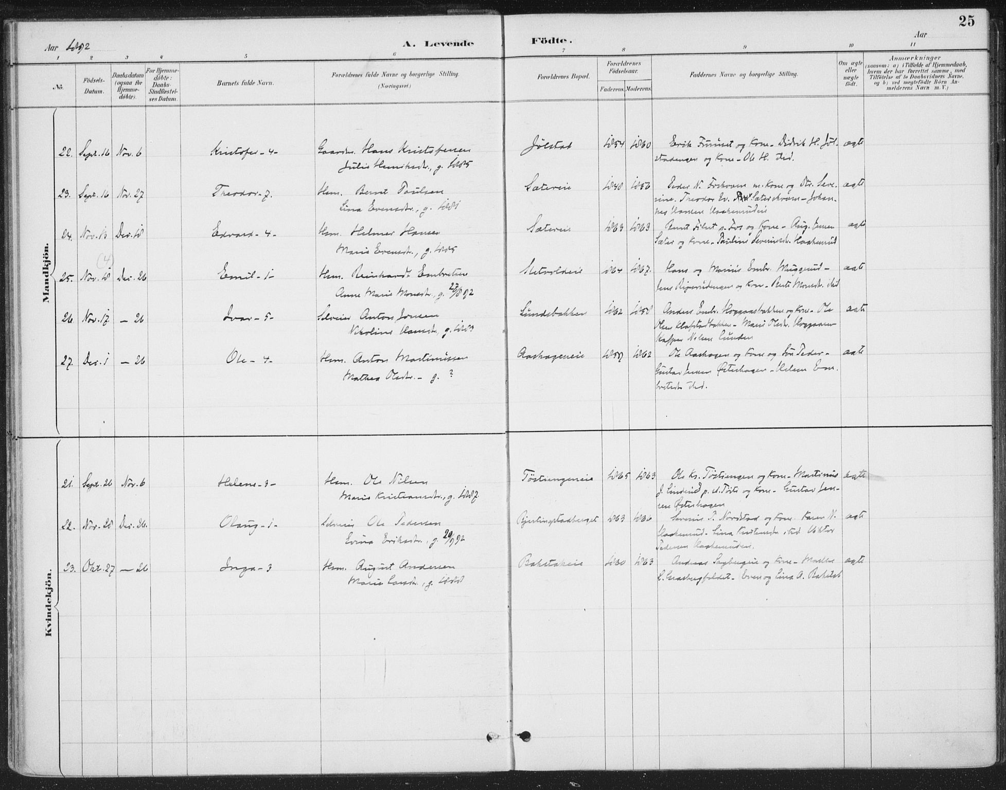 Romedal prestekontor, SAH/PREST-004/K/L0008: Parish register (official) no. 8, 1887-1905, p. 25