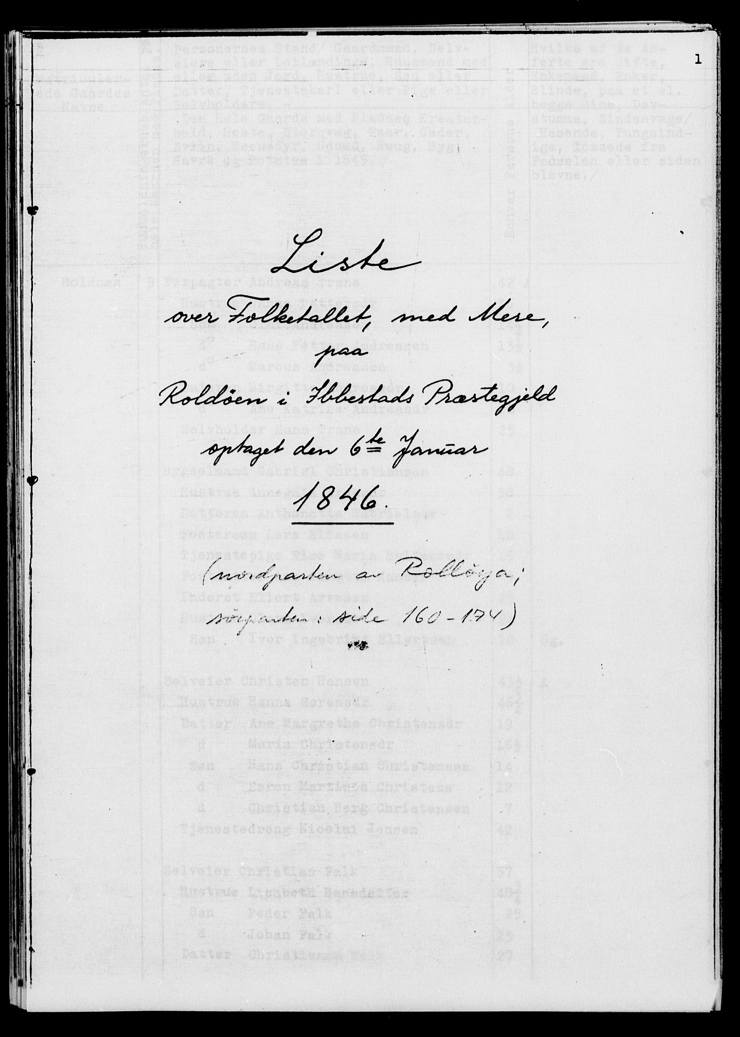 SATØ, Census 1845 for Ibestad, 1845, p. 1