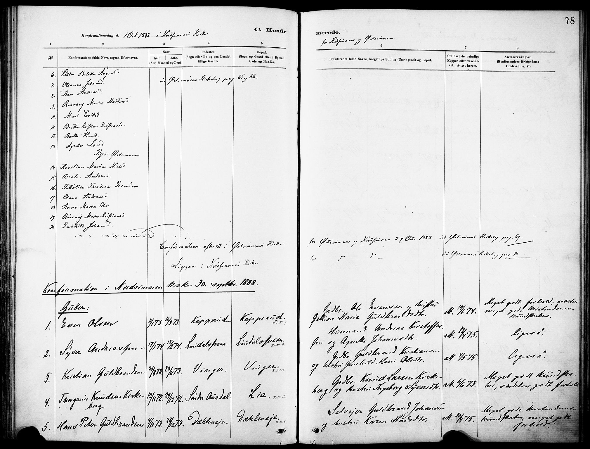 Nordre Land prestekontor, AV/SAH-PREST-124/H/Ha/Haa/L0005: Parish register (official) no. 5, 1882-1903, p. 78