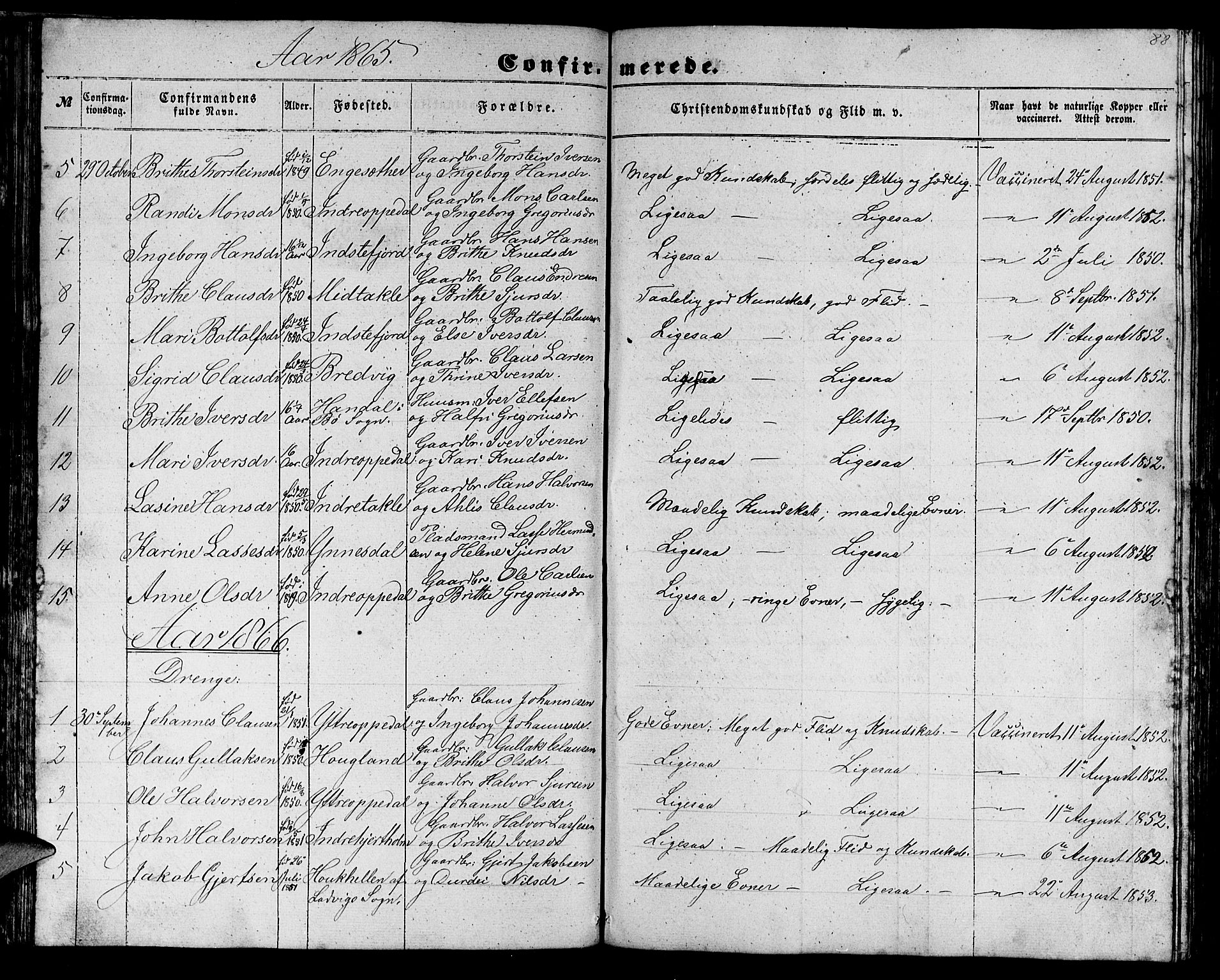 Gulen sokneprestembete, AV/SAB-A-80201/H/Hab/Habc/L0001: Parish register (copy) no. C 1, 1853-1880, p. 88