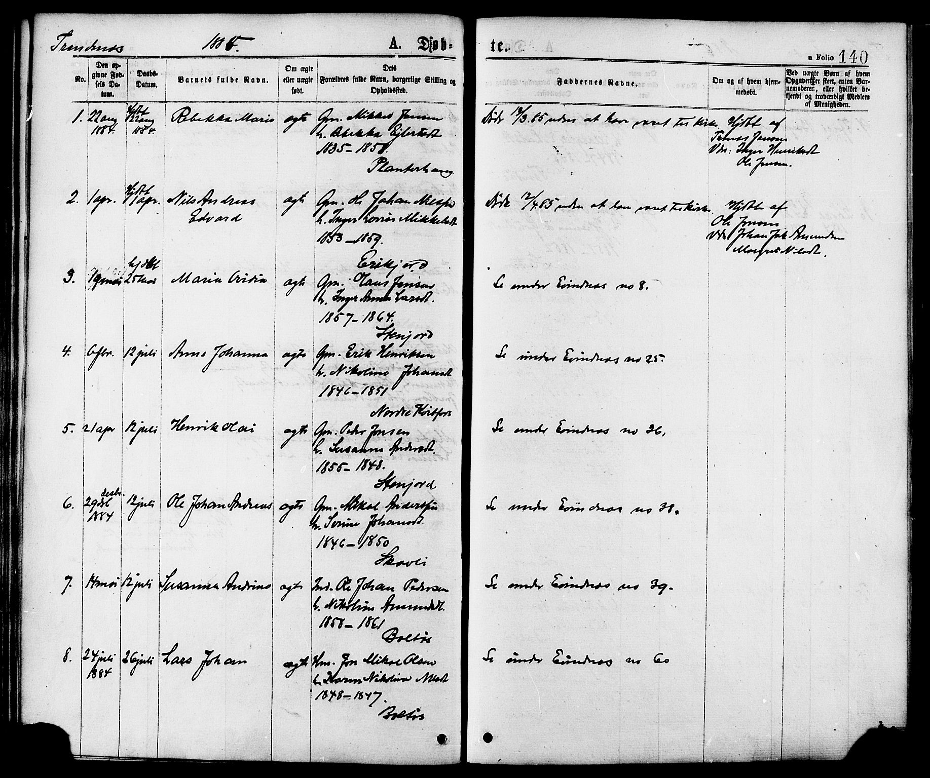 Ministerialprotokoller, klokkerbøker og fødselsregistre - Nordland, SAT/A-1459/863/L0897: Parish register (official) no. 863A09, 1872-1886, p. 140