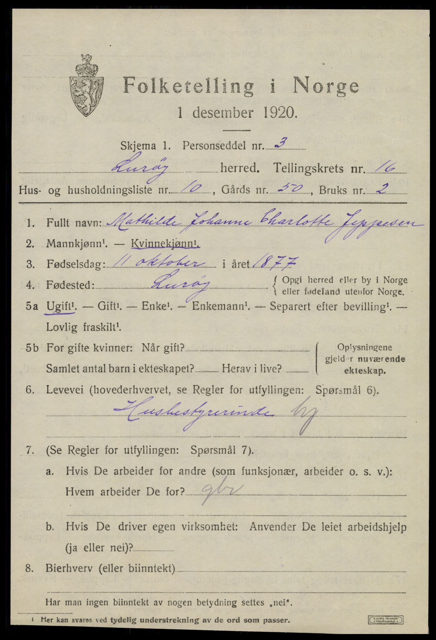 SAT, 1920 census for Lurøy, 1920, p. 5973