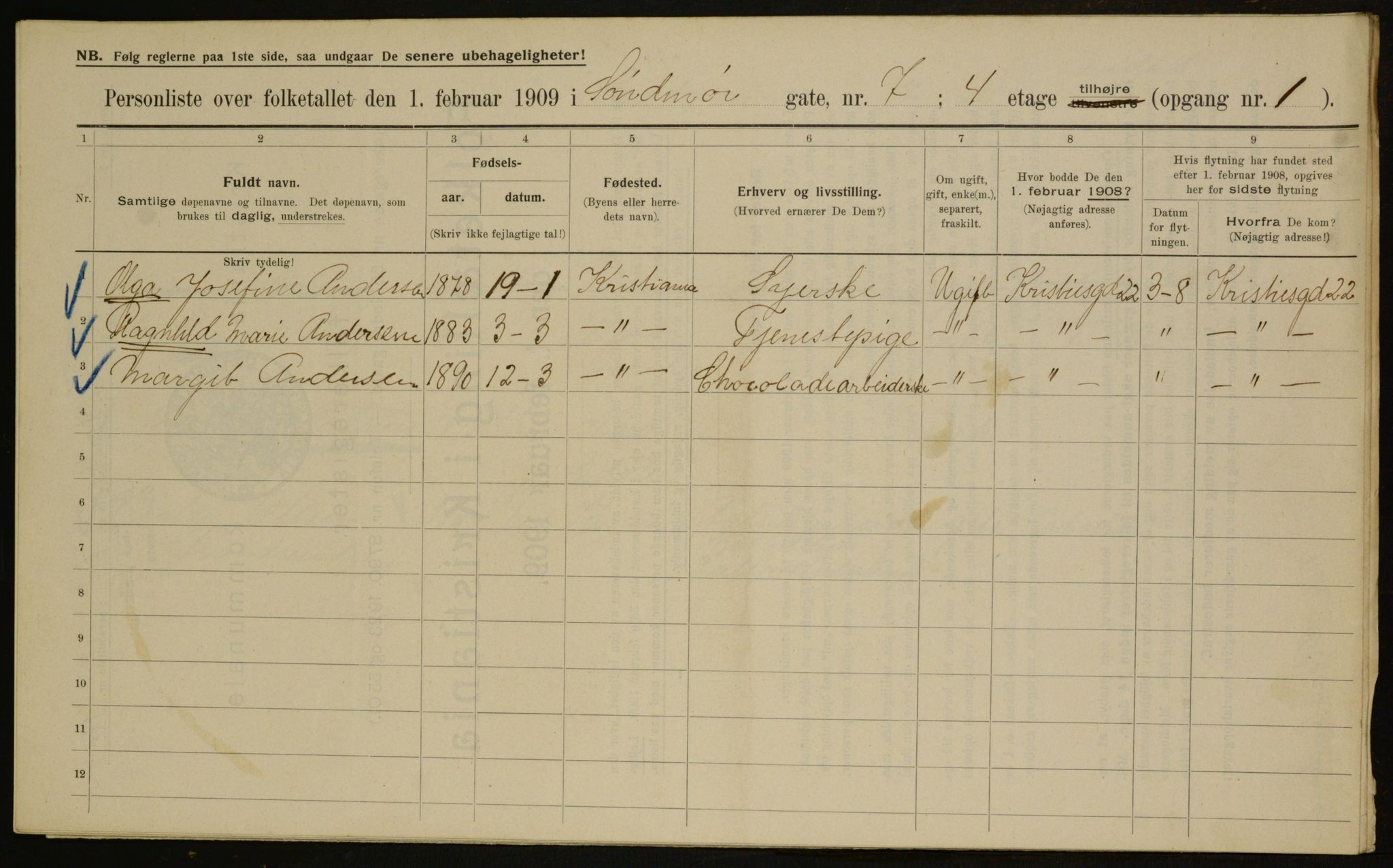 OBA, Municipal Census 1909 for Kristiania, 1909, p. 94742