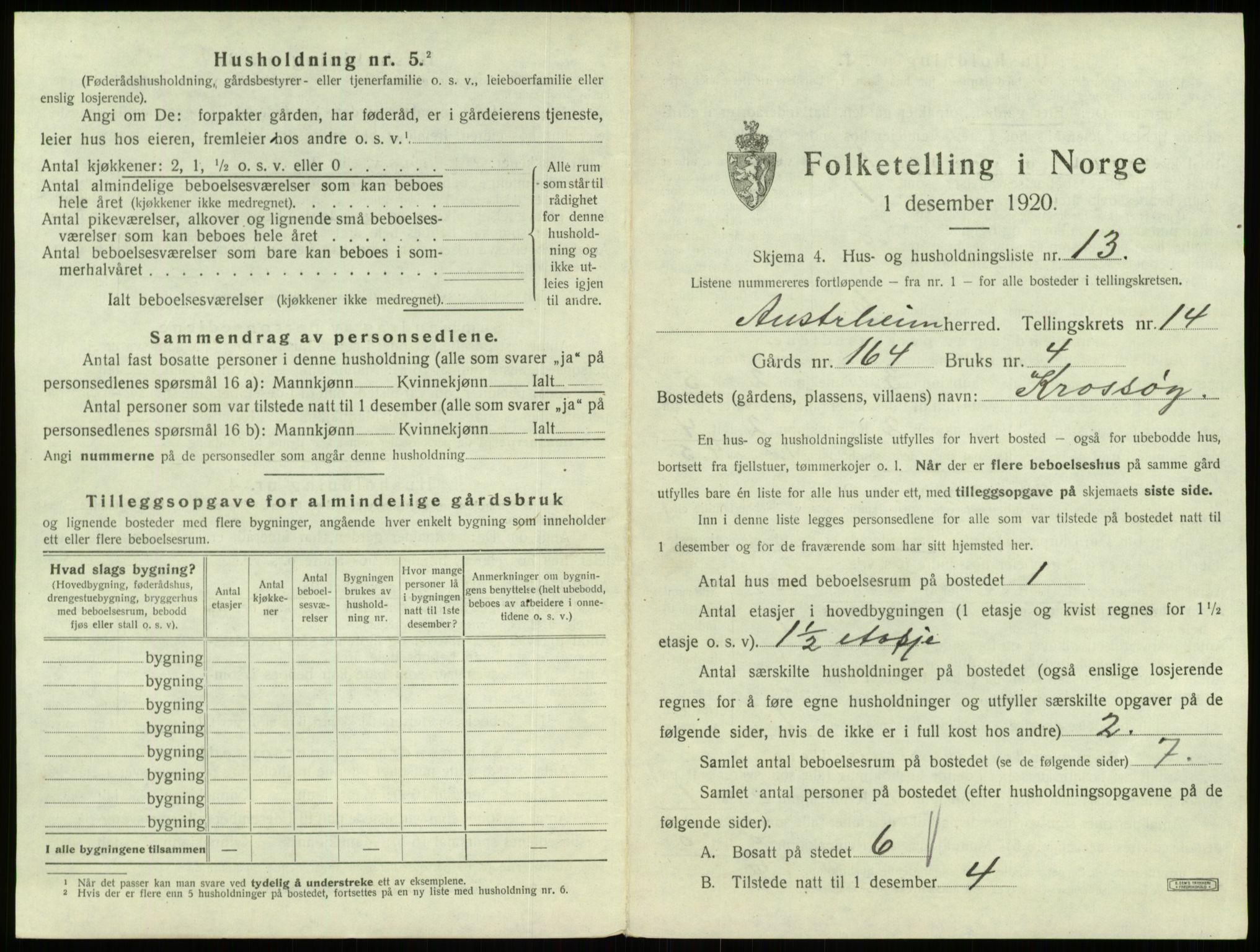 SAB, 1920 census for Austrheim, 1920, p. 680