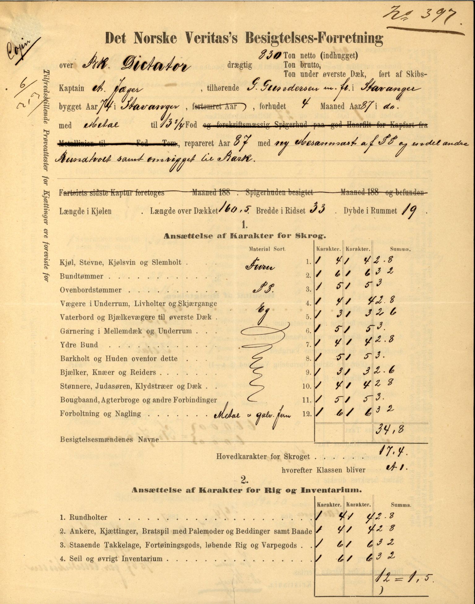 Pa 63 - Østlandske skibsassuranceforening, VEMU/A-1079/G/Ga/L0026/0002: Havaridokumenter / Dovre, Dictator, Ella, Elizabeth Morton, 1890, p. 114