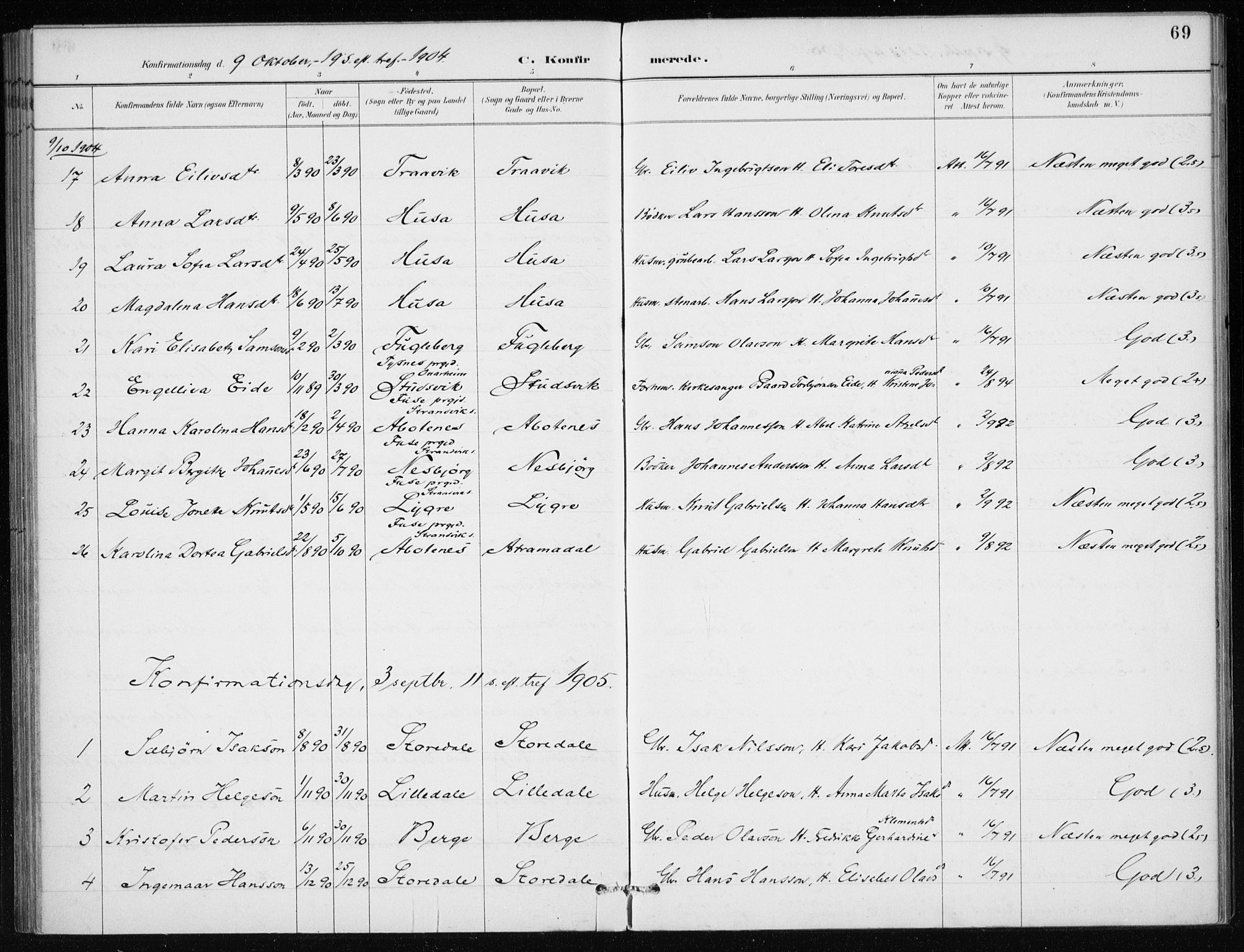 Kvinnherad sokneprestembete, SAB/A-76401/H/Haa: Parish register (official) no. E 1, 1887-1912, p. 69