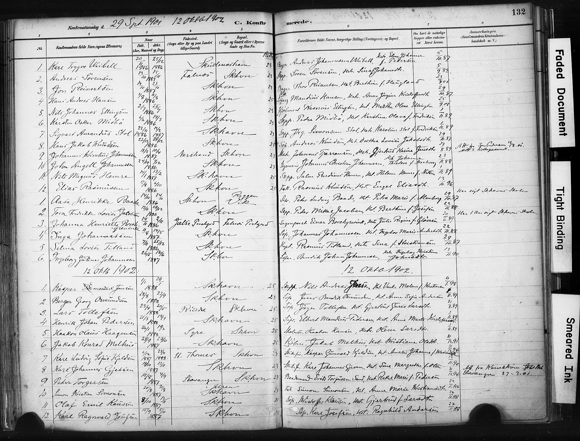 Skudenes sokneprestkontor, AV/SAST-A -101849/H/Ha/Haa/L0008: Parish register (official) no. A 5, 1882-1912, p. 132