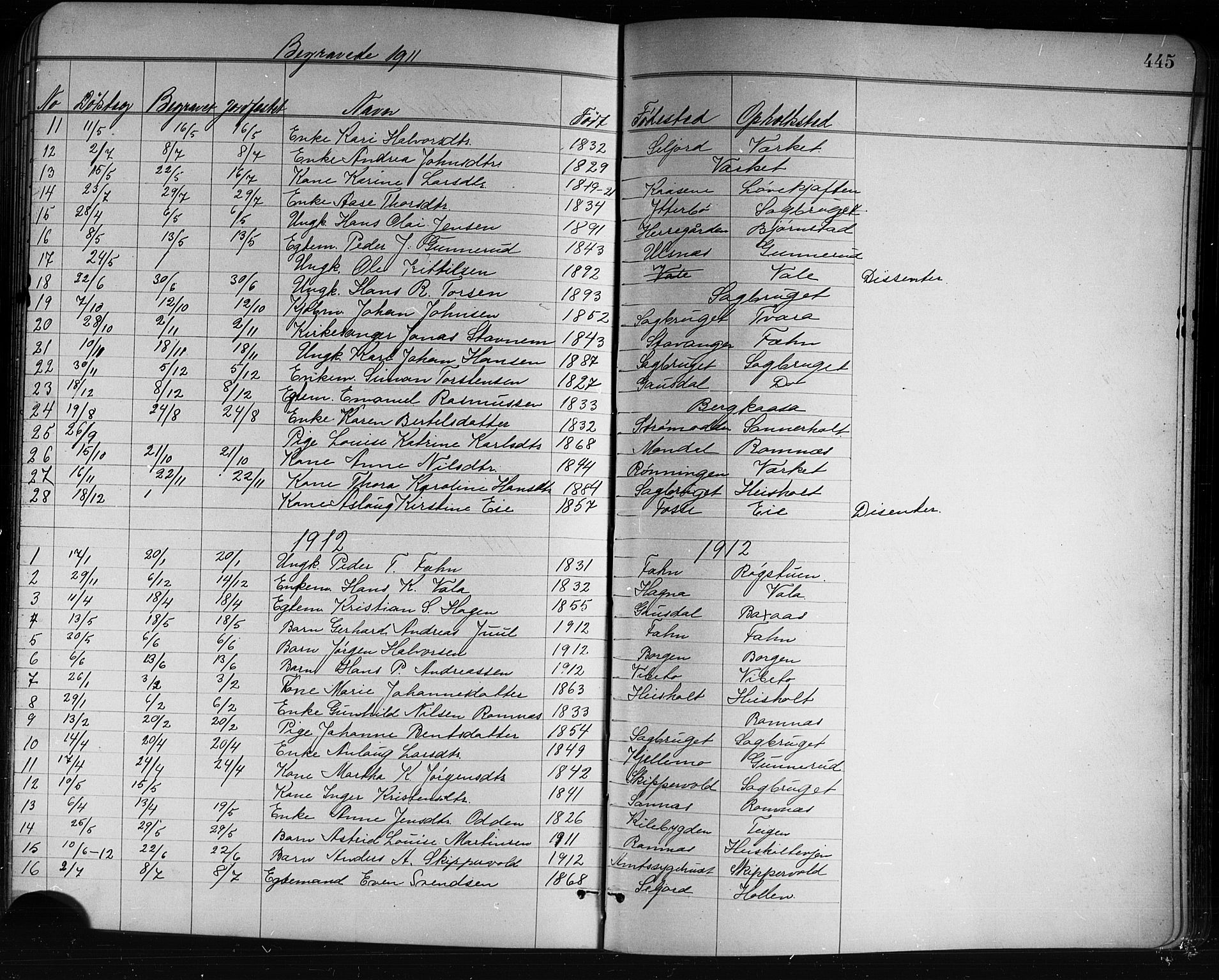 Holla kirkebøker, AV/SAKO-A-272/G/Ga/L0005: Parish register (copy) no. I 5, 1891-1917, p. 445
