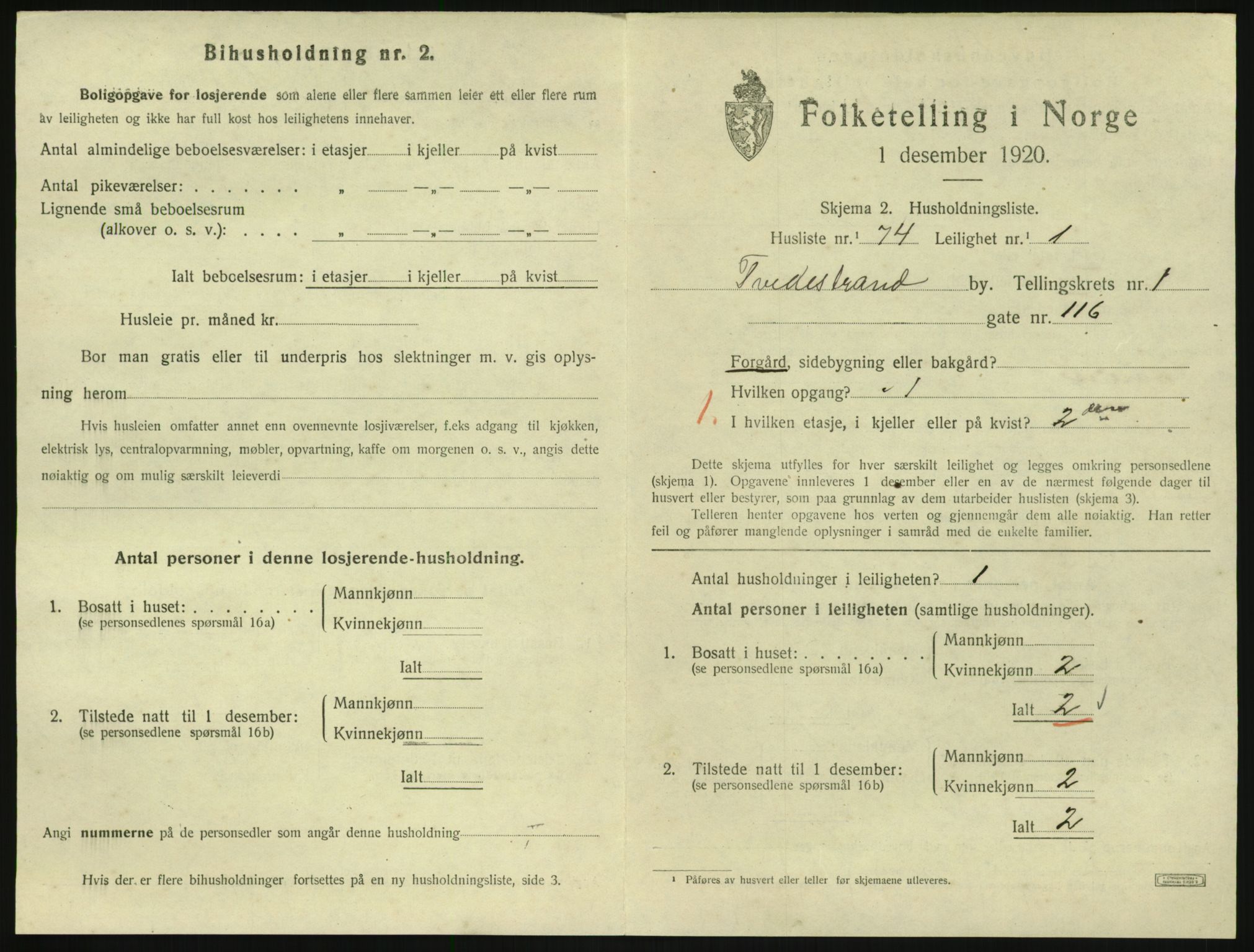 SAK, 1920 census for Tvedestrand, 1920, p. 811