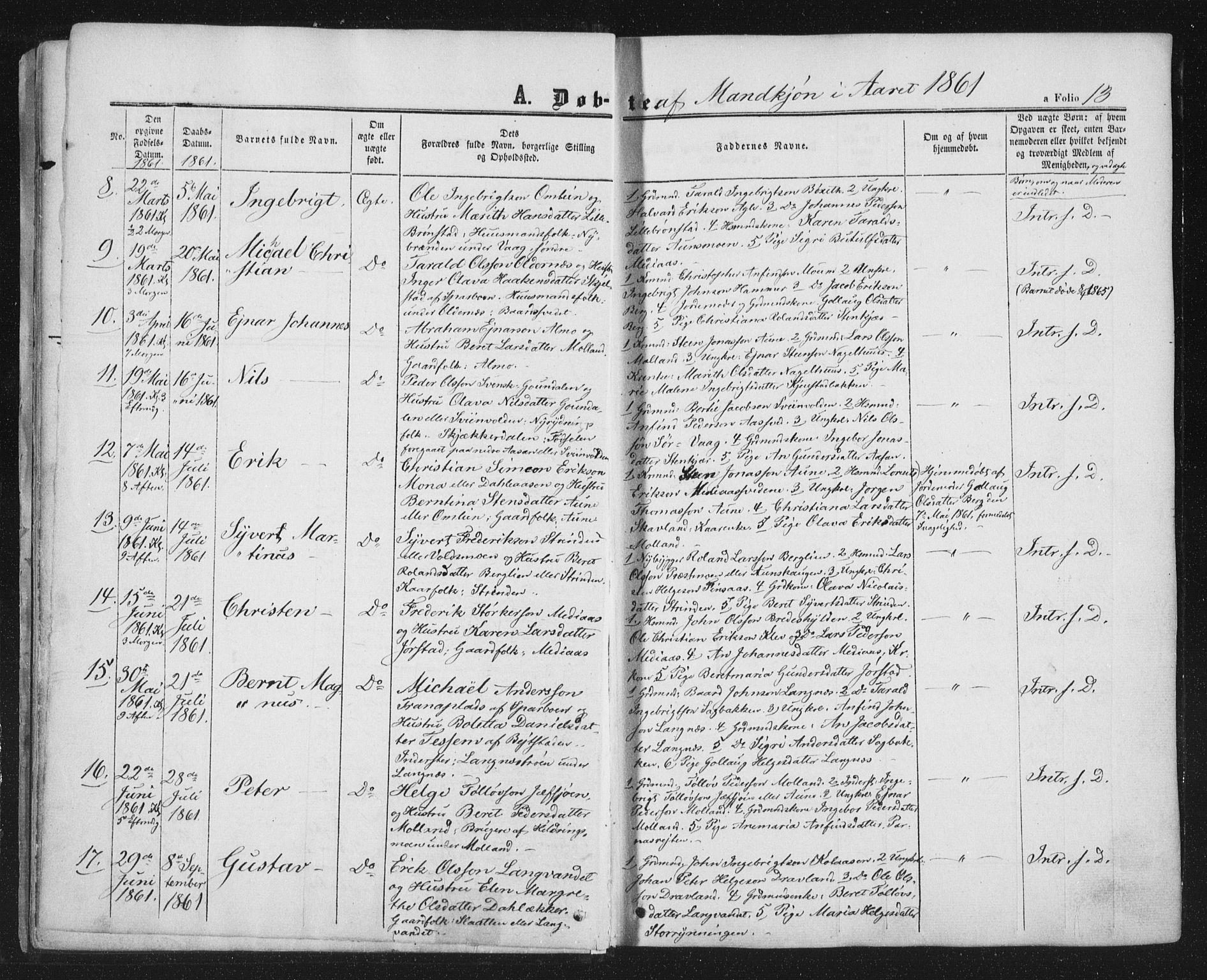 Ministerialprotokoller, klokkerbøker og fødselsregistre - Nord-Trøndelag, SAT/A-1458/749/L0472: Parish register (official) no. 749A06, 1857-1873, p. 13