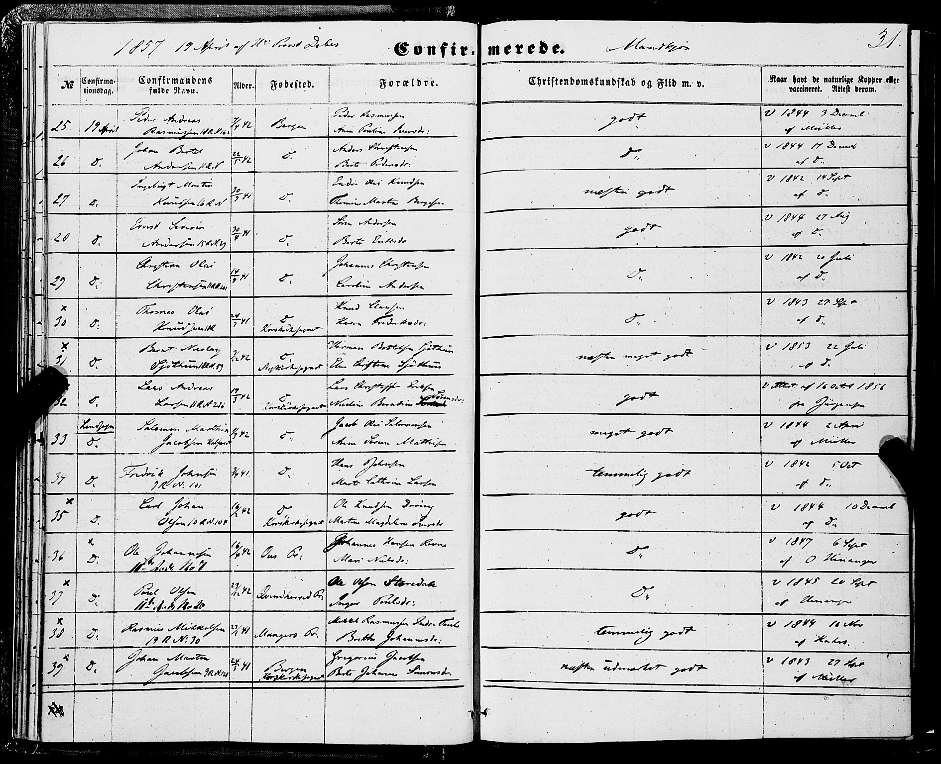 Domkirken sokneprestembete, AV/SAB-A-74801/H/Haa/L0028: Parish register (official) no. C 3, 1852-1864, p. 31