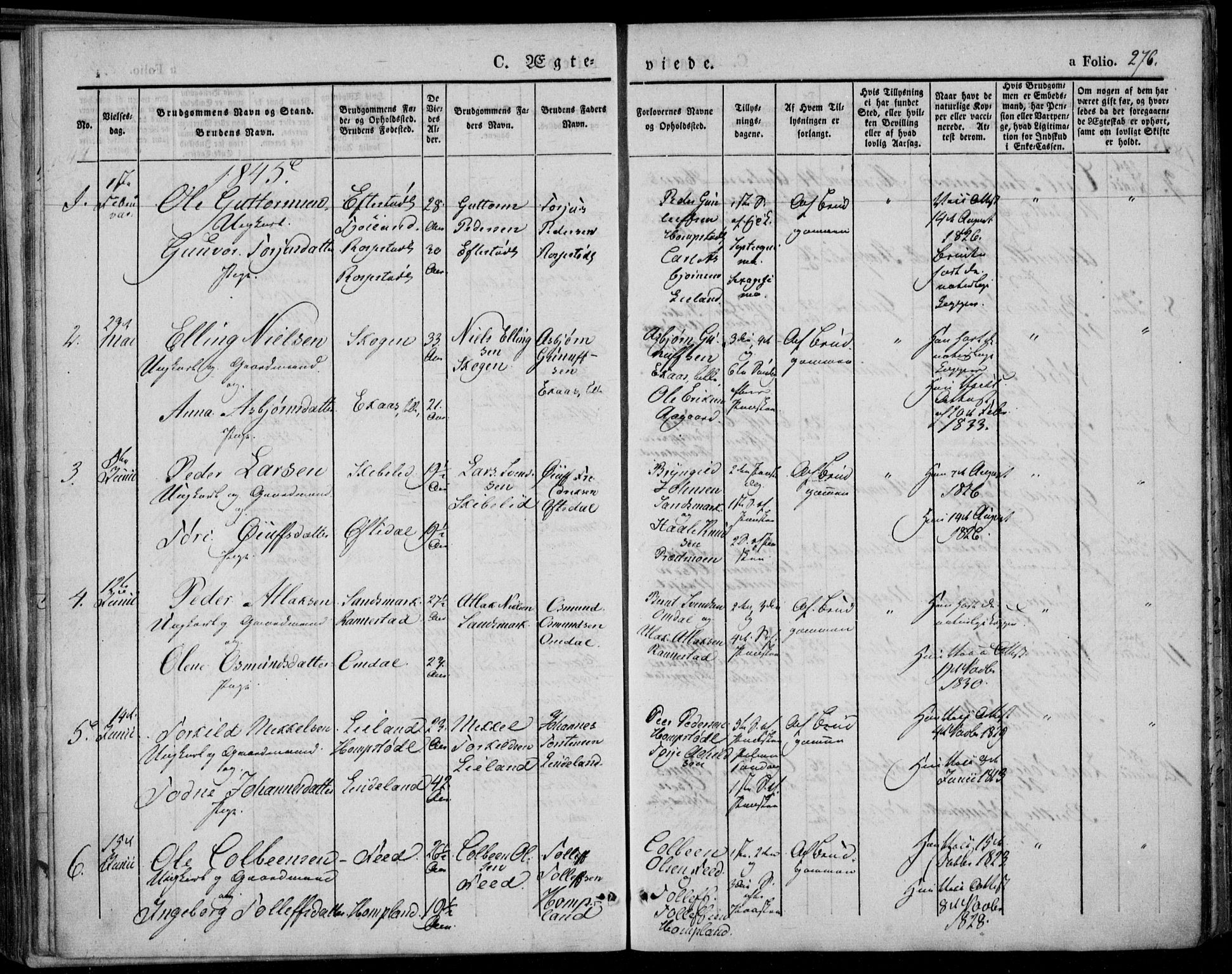 Bakke sokneprestkontor, SAK/1111-0002/F/Fa/Faa/L0004: Parish register (official) no. A 4, 1834-1846, p. 276