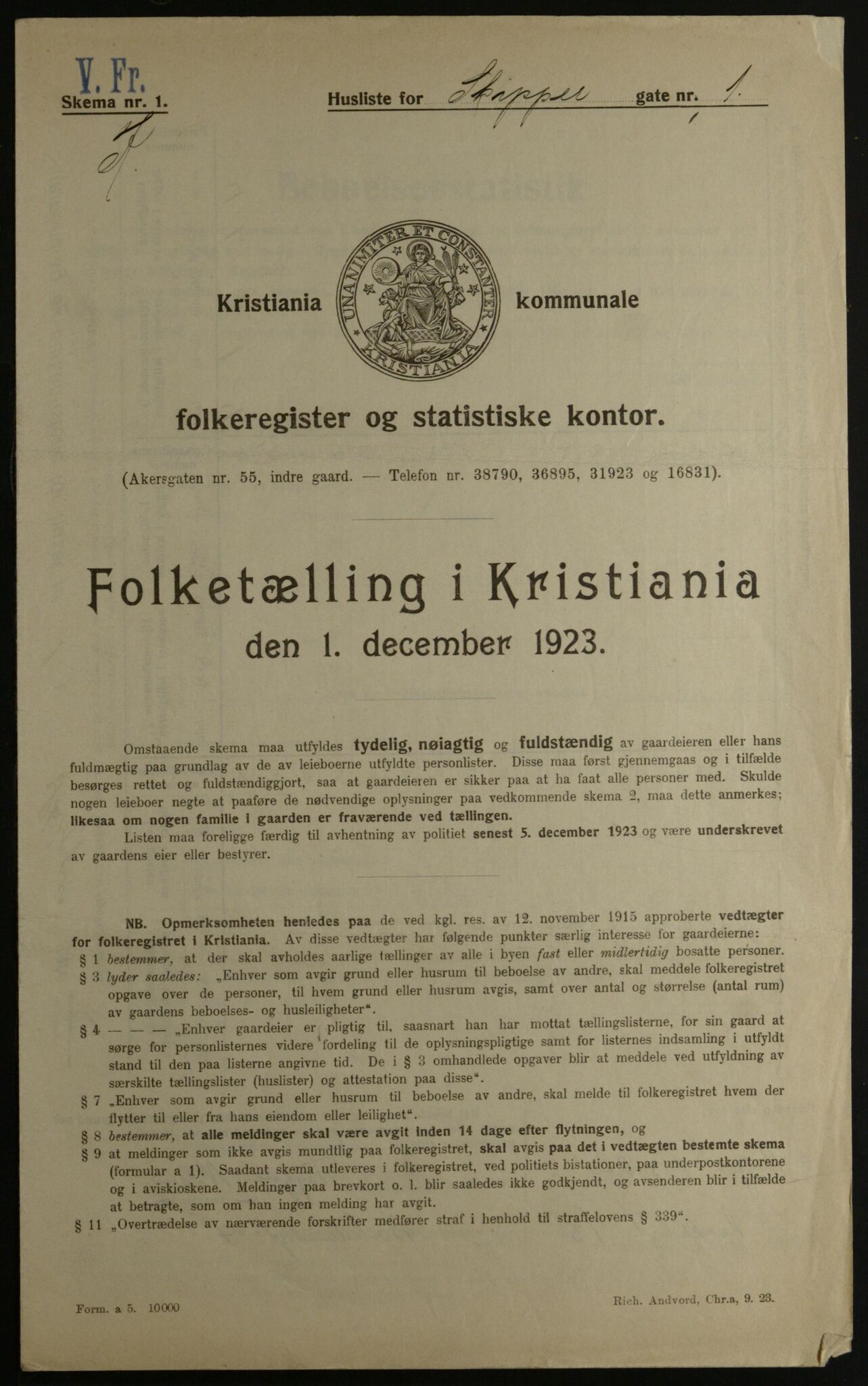 OBA, Municipal Census 1923 for Kristiania, 1923, p. 105749