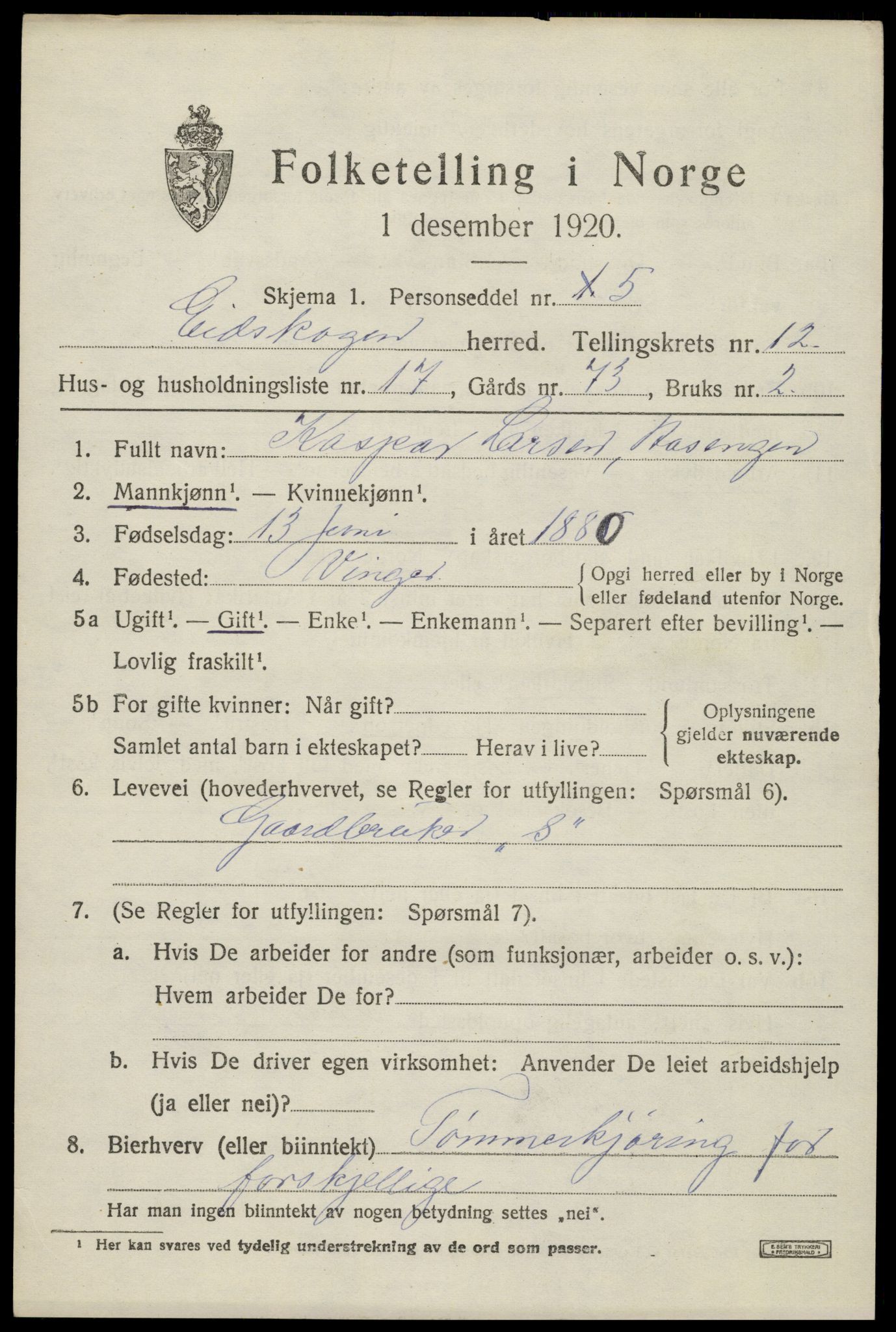 SAH, 1920 census for Eidskog, 1920, p. 11957