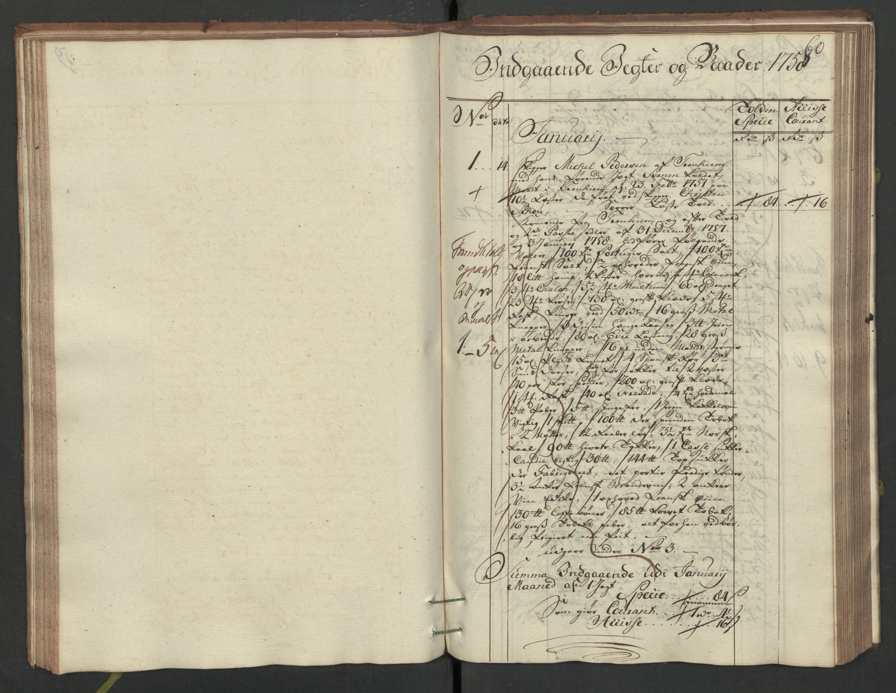 Generaltollkammeret, tollregnskaper, AV/RA-EA-5490/R32/L0015/0001: Tollregnskaper Kristiansund / Hovedtollbok, 1758, p. 59b-60a