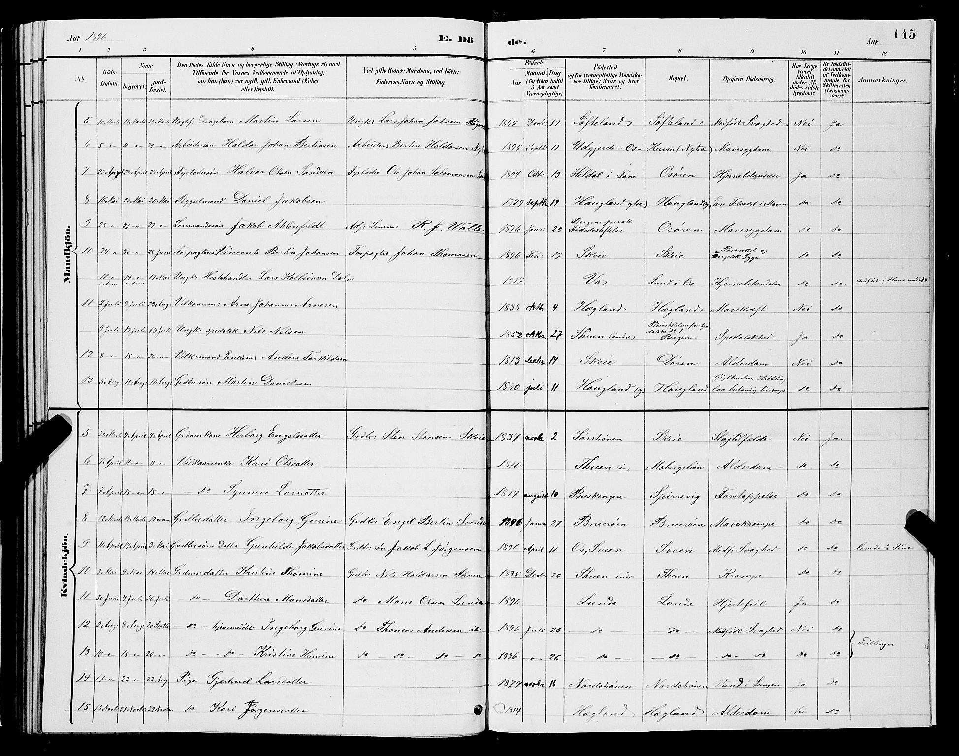 Os sokneprestembete, AV/SAB-A-99929: Parish register (copy) no. A 2, 1880-1896, p. 145