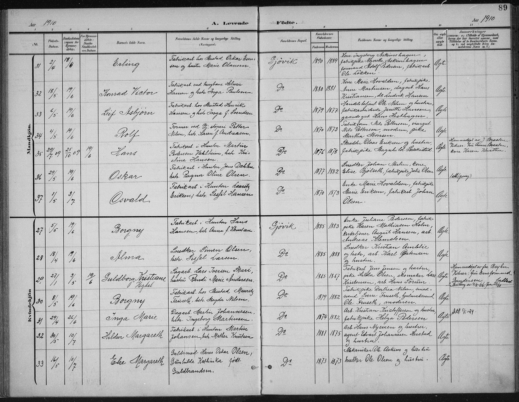 Vardal prestekontor, AV/SAH-PREST-100/H/Ha/Haa/L0013: Parish register (official) no. 13, 1901-1911, p. 89