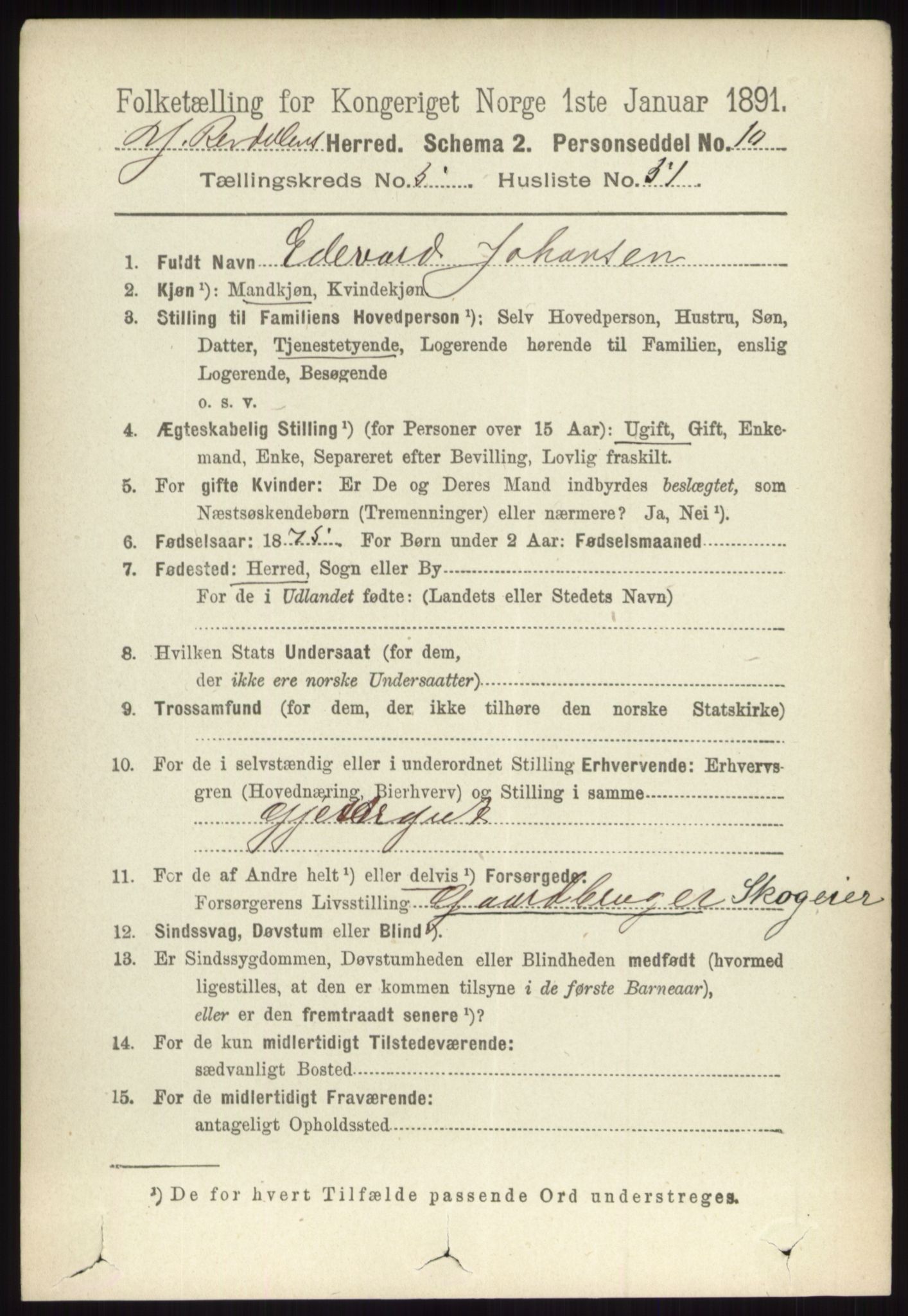 RA, 1891 census for 0432 Ytre Rendal, 1891, p. 1622