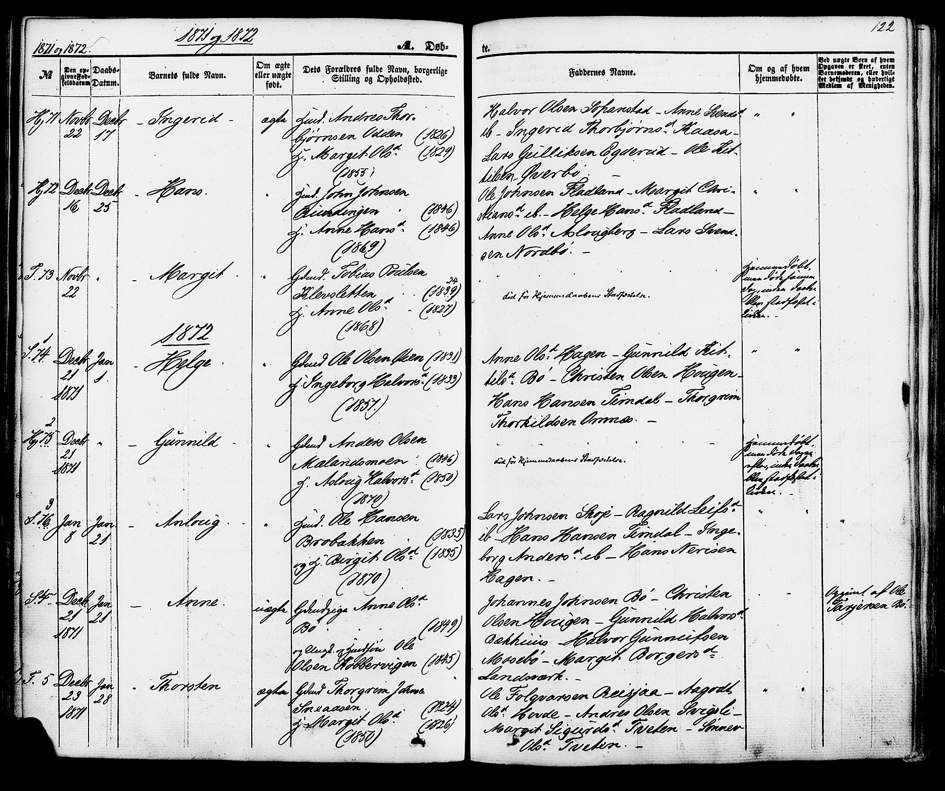 Hjartdal kirkebøker, SAKO/A-270/F/Fa/L0009: Parish register (official) no. I 9, 1860-1879, p. 122