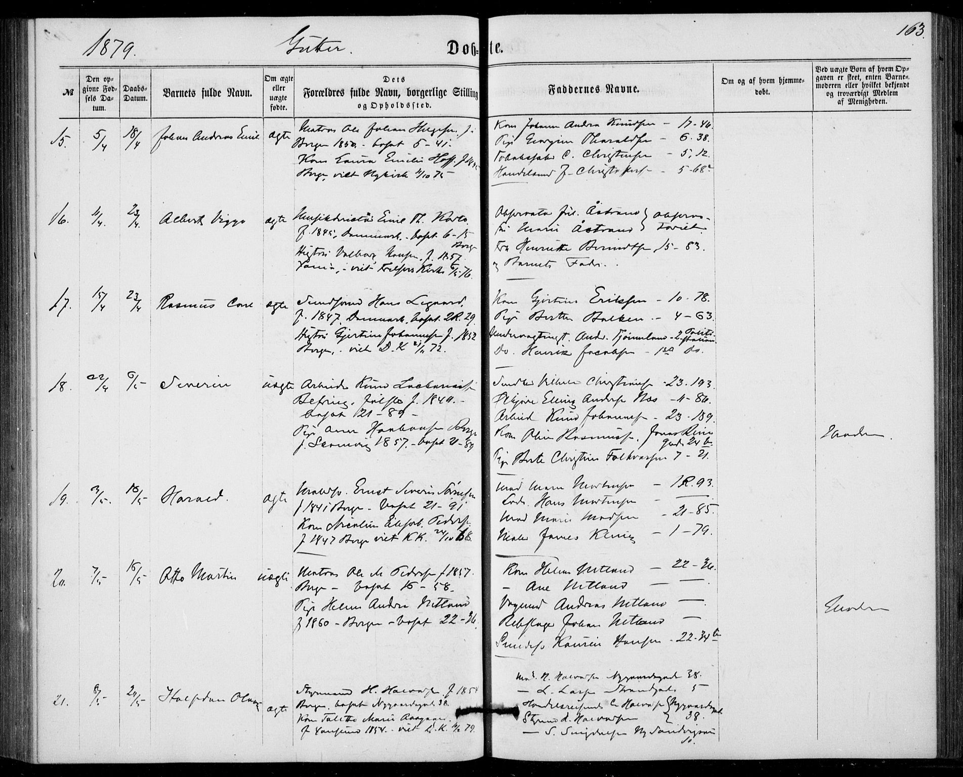 Fødselsstiftelsens sokneprestembete, ført av overlegen*, SAB/-: Parish register (official) no. A 1, 1863-1883, p. 163
