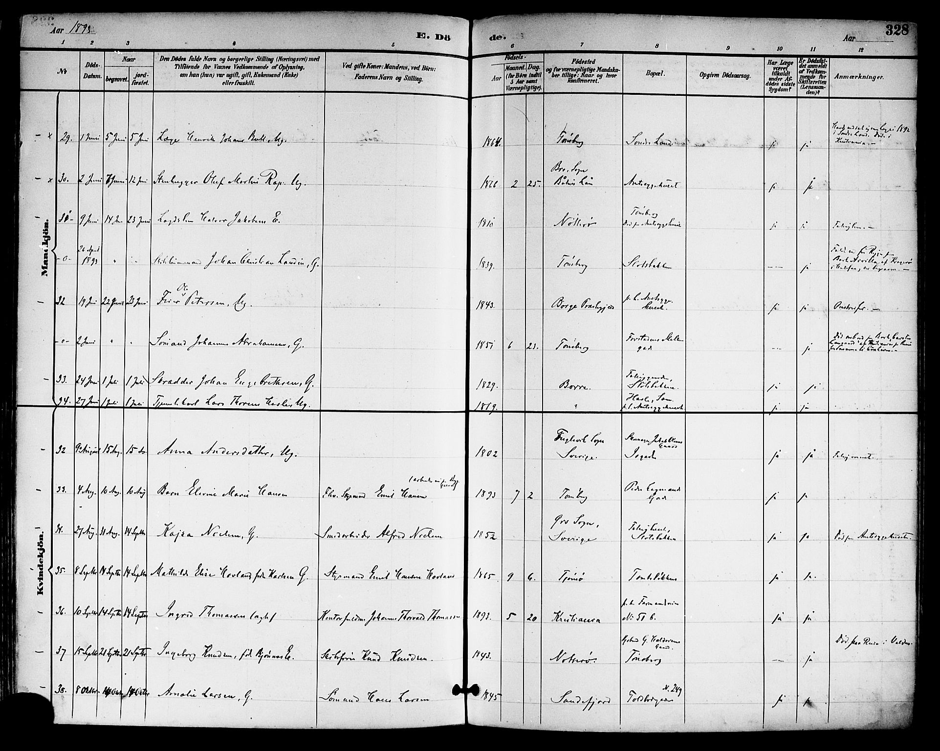 Tønsberg kirkebøker, AV/SAKO-A-330/F/Fa/L0012: Parish register (official) no. I 12, 1891-1899, p. 328