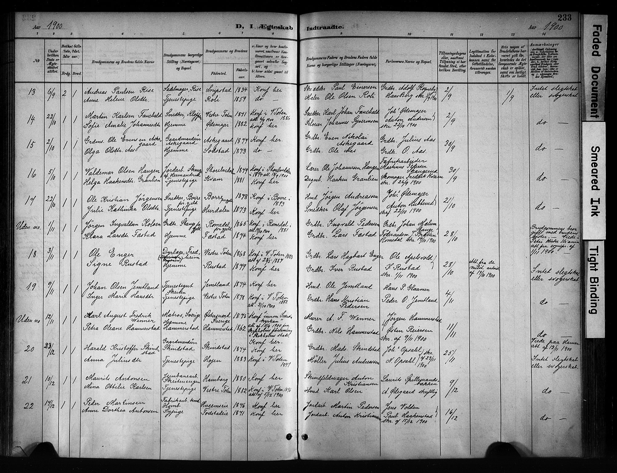 Østre Toten prestekontor, SAH/PREST-104/H/Ha/Haa/L0008: Parish register (official) no. 8, 1897-1909, p. 233