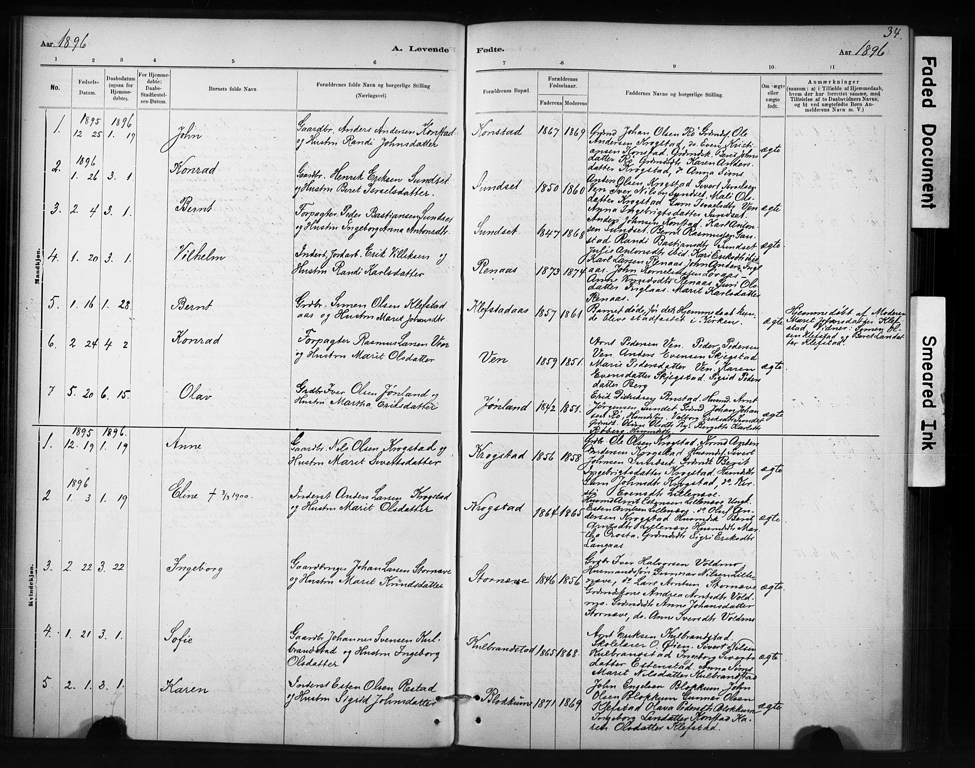 Ministerialprotokoller, klokkerbøker og fødselsregistre - Sør-Trøndelag, SAT/A-1456/694/L1127: Parish register (official) no. 694A01, 1887-1905, p. 34