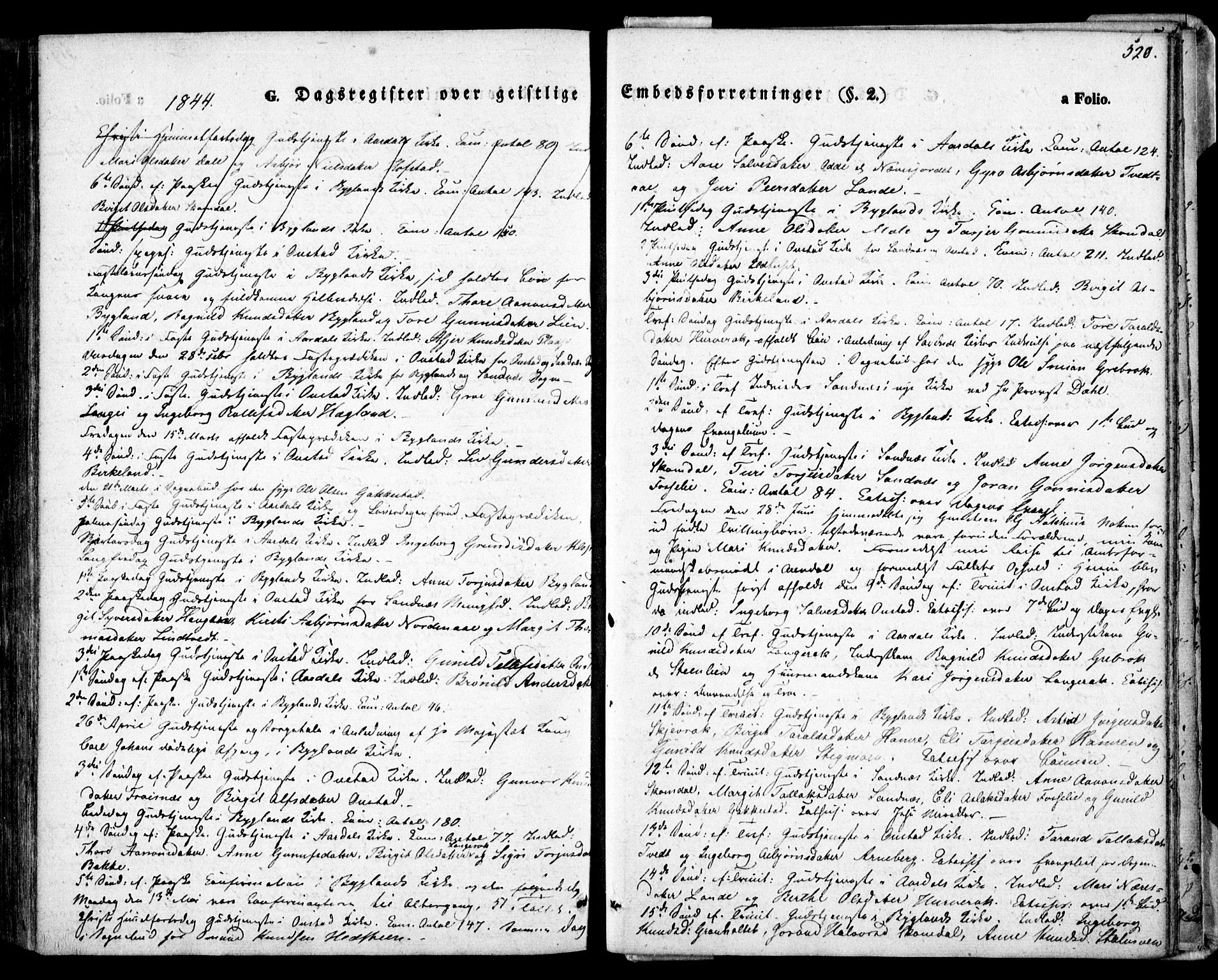 Bygland sokneprestkontor, SAK/1111-0006/F/Fa/Fab/L0004: Parish register (official) no. A 4, 1842-1858, p. 520