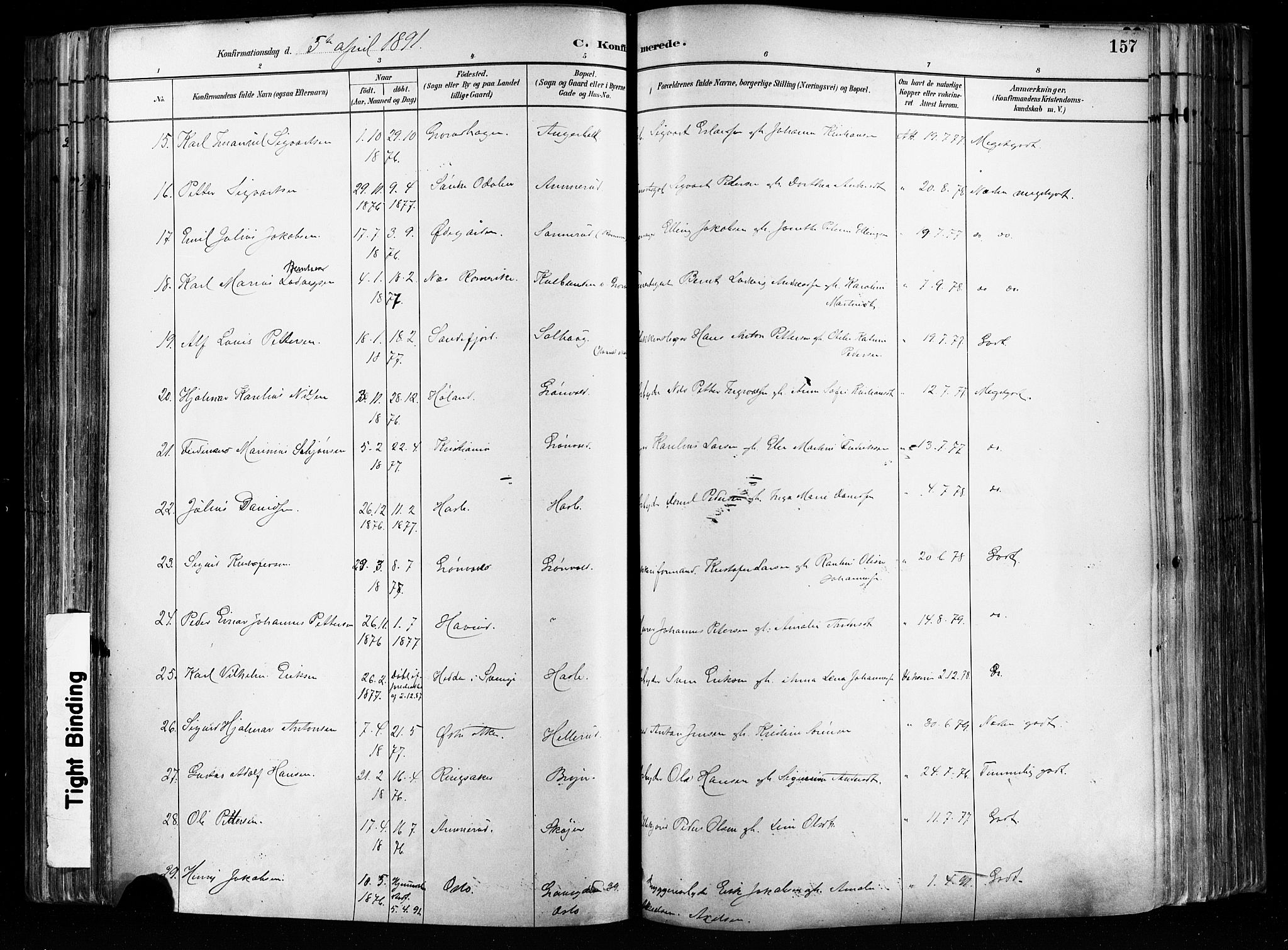 Østre Aker prestekontor Kirkebøker, SAO/A-10840/F/Fa/L0008: Parish register (official) no. I 8, 1883-1894, p. 157