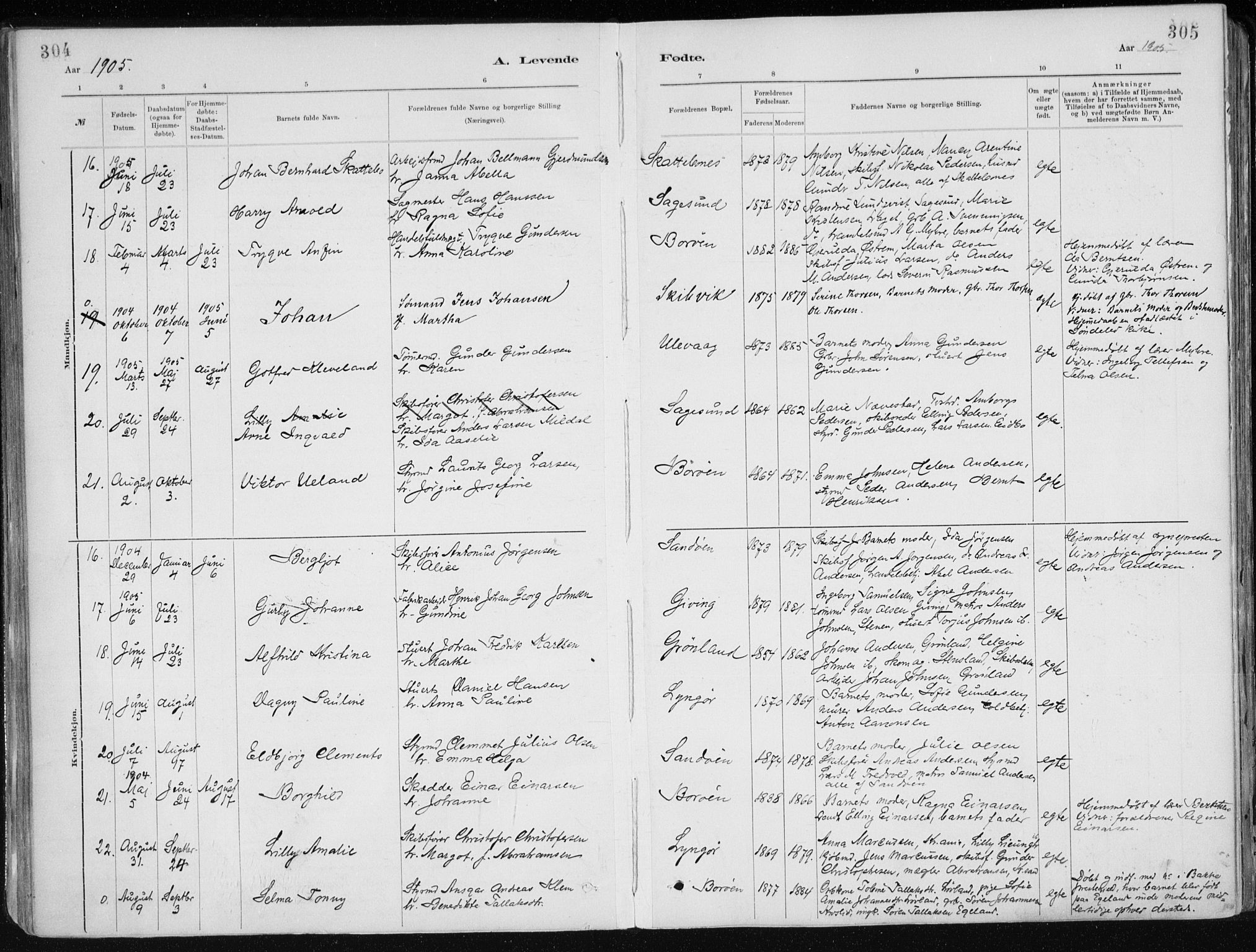 Dypvåg sokneprestkontor, AV/SAK-1111-0007/F/Fa/Faa/L0008: Parish register (official) no. A 8, 1885-1906, p. 304-305