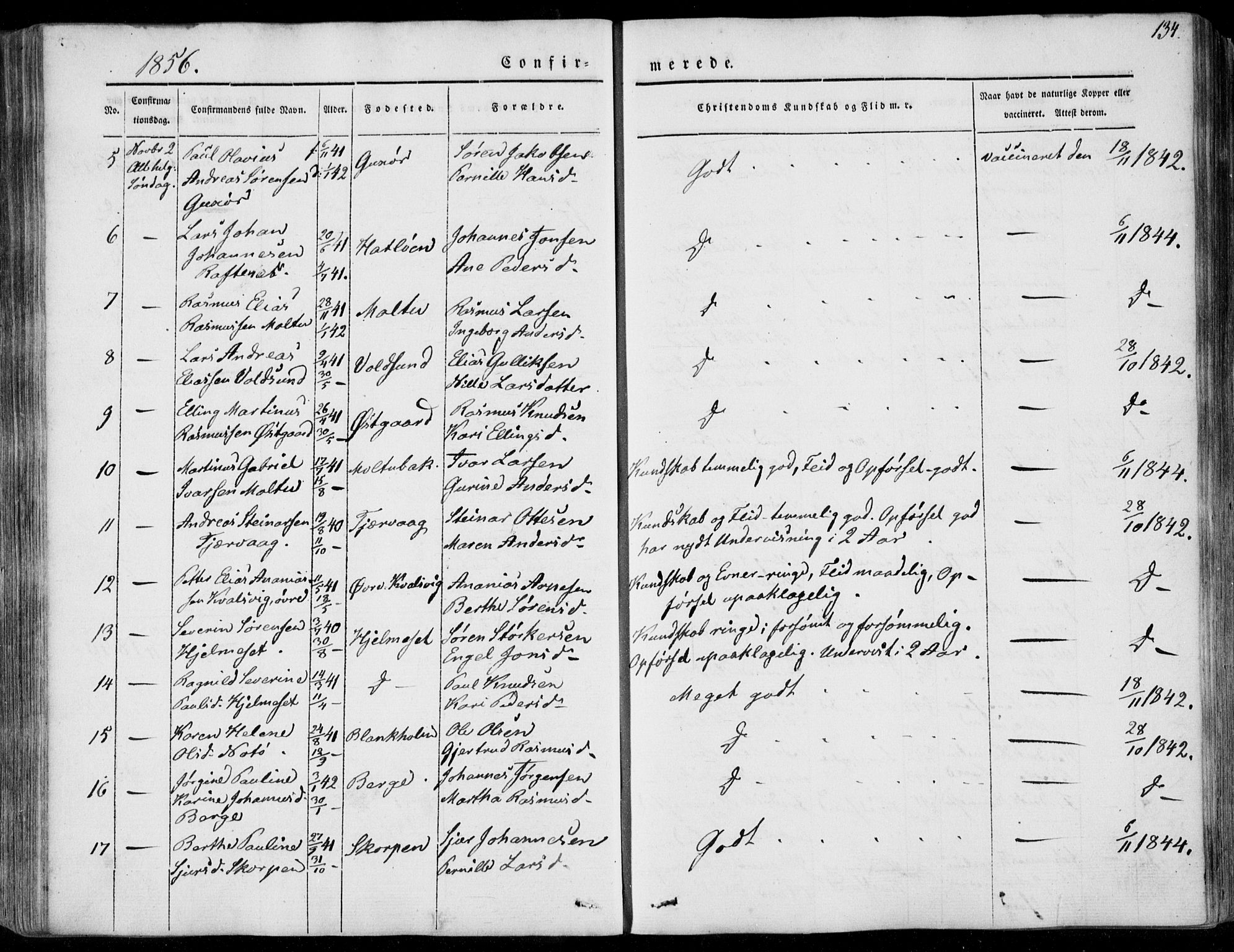 Ministerialprotokoller, klokkerbøker og fødselsregistre - Møre og Romsdal, AV/SAT-A-1454/507/L0070: Parish register (official) no. 507A05, 1842-1873, p. 134