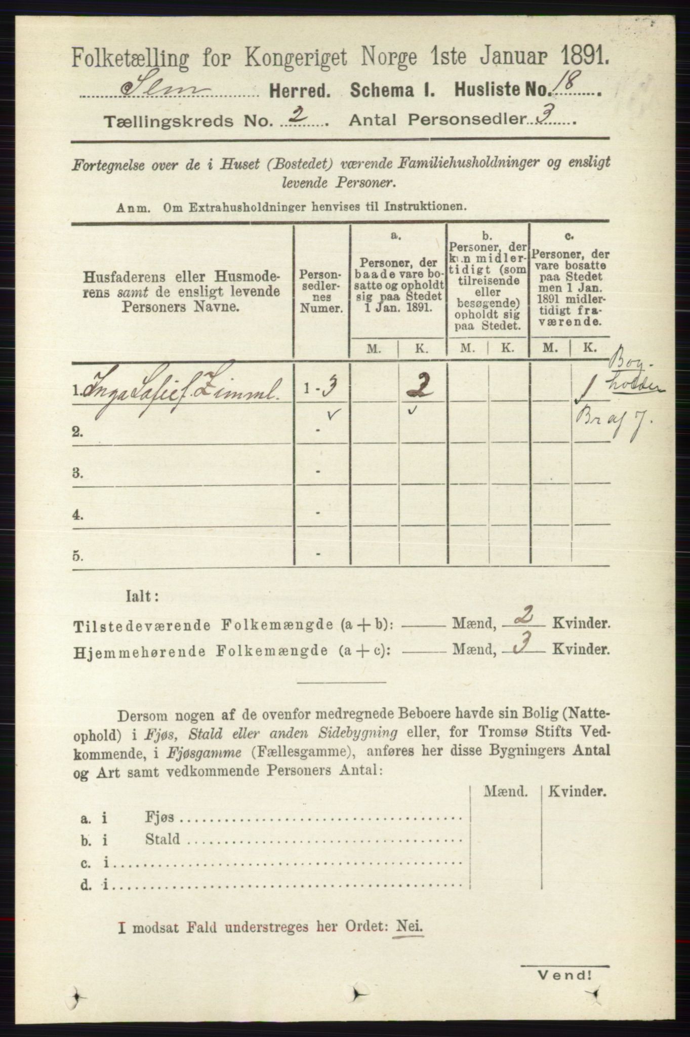 RA, 1891 census for 0721 Sem, 1891, p. 606