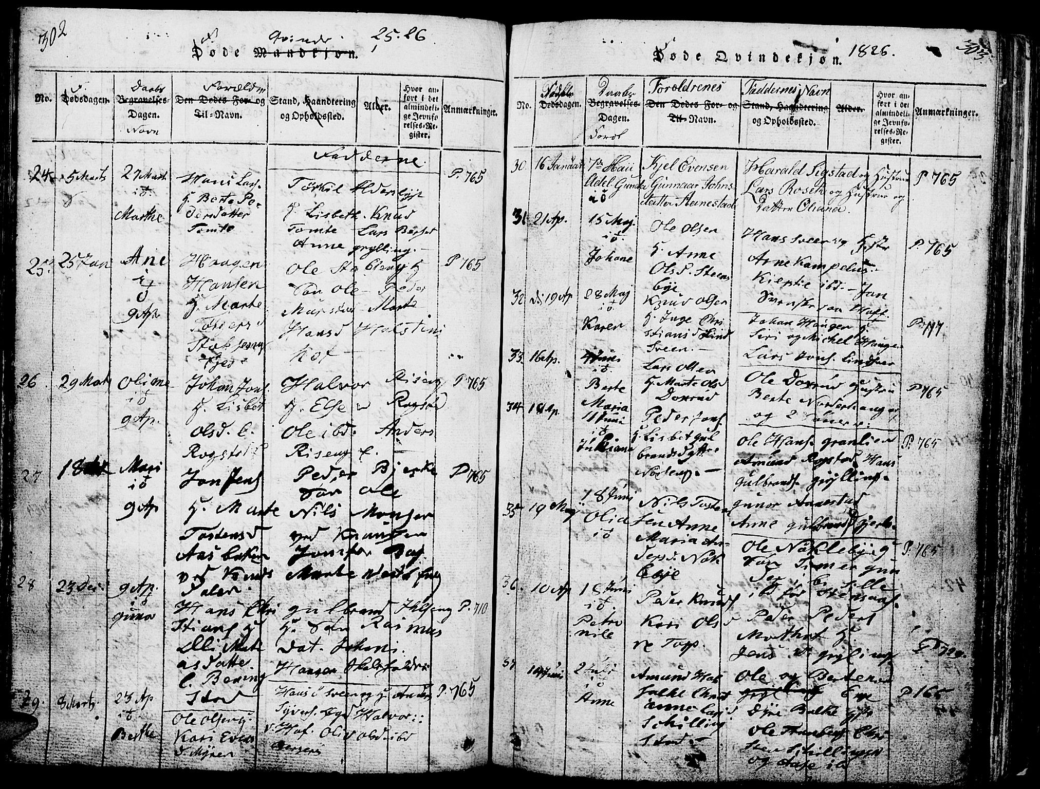 Løten prestekontor, AV/SAH-PREST-022/L/La/L0001: Parish register (copy) no. 1, 1812-1832, p. 302-303