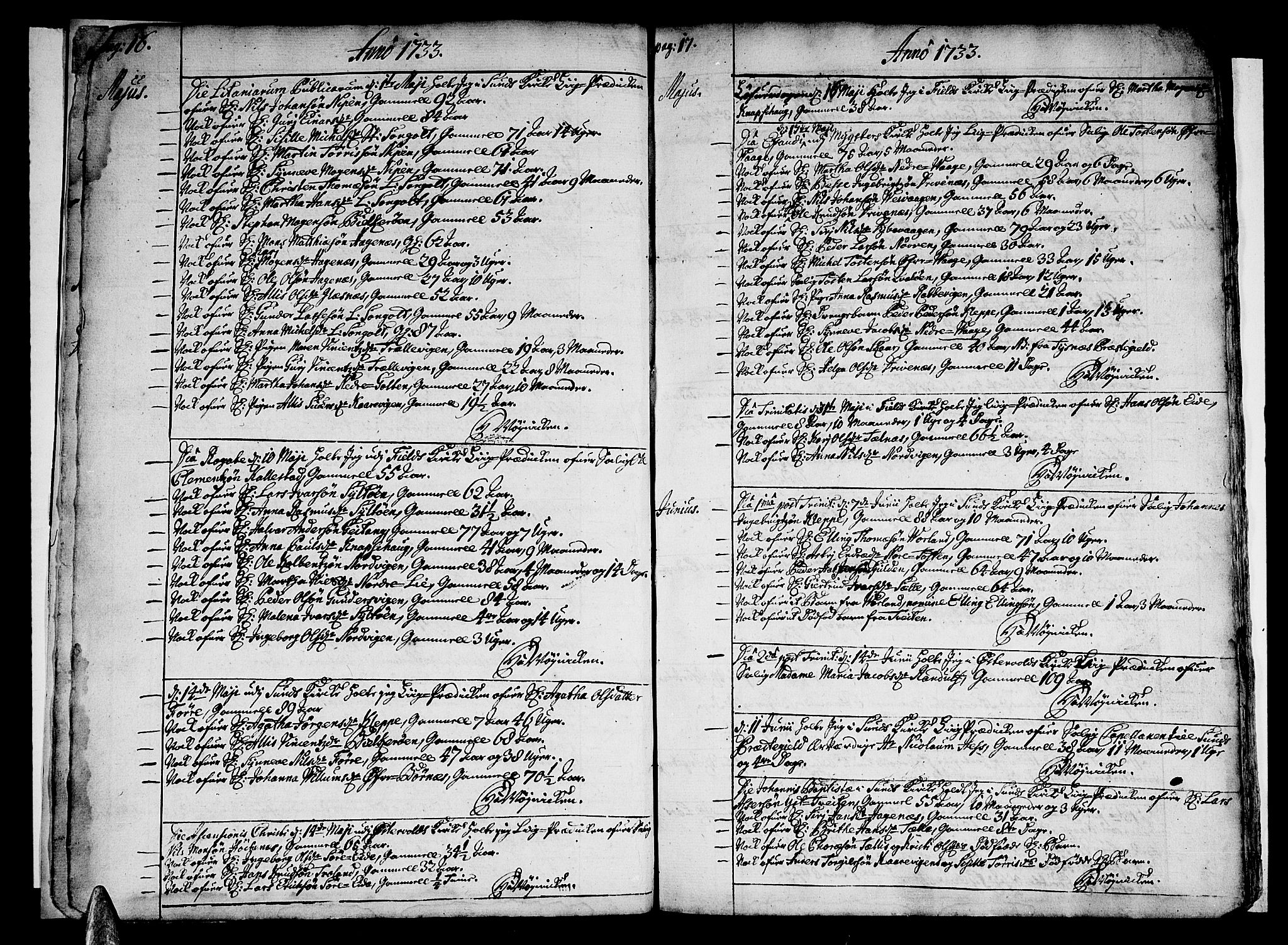 Sund sokneprestembete, AV/SAB-A-99930: Parish register (official) no. A 2, 1729-1769, p. 16-17