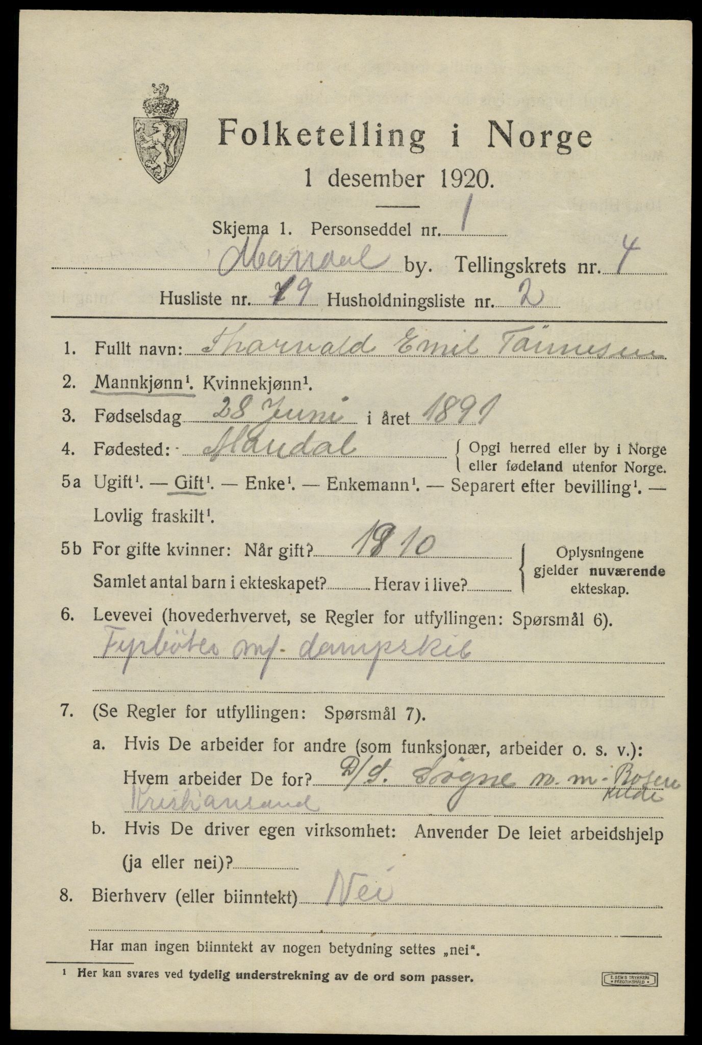SAK, 1920 census for Mandal, 1920, p. 7213