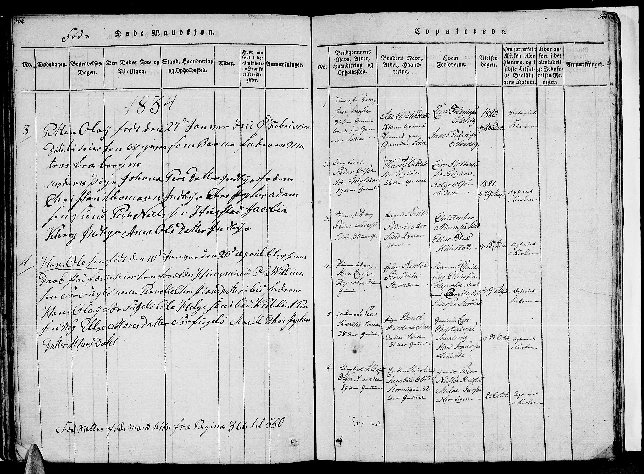 Ministerialprotokoller, klokkerbøker og fødselsregistre - Nordland, SAT/A-1459/805/L0105: Parish register (copy) no. 805C01, 1820-1839, p. 366-367