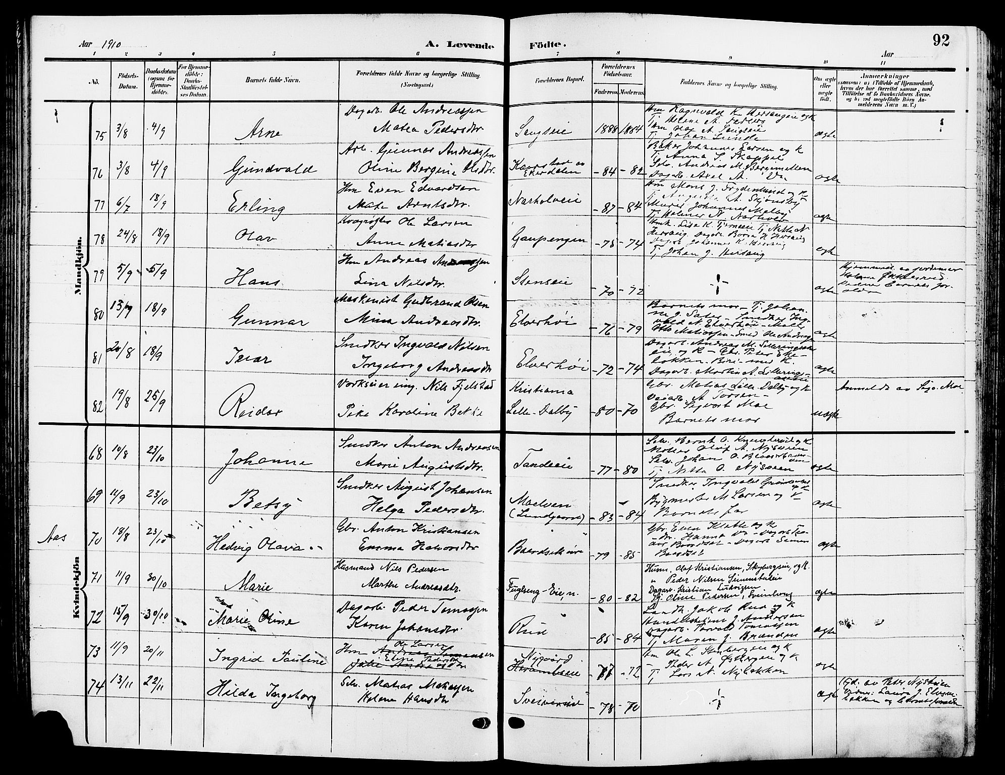 Ringsaker prestekontor, SAH/PREST-014/L/La/L0015: Parish register (copy) no. 15, 1903-1912, p. 92