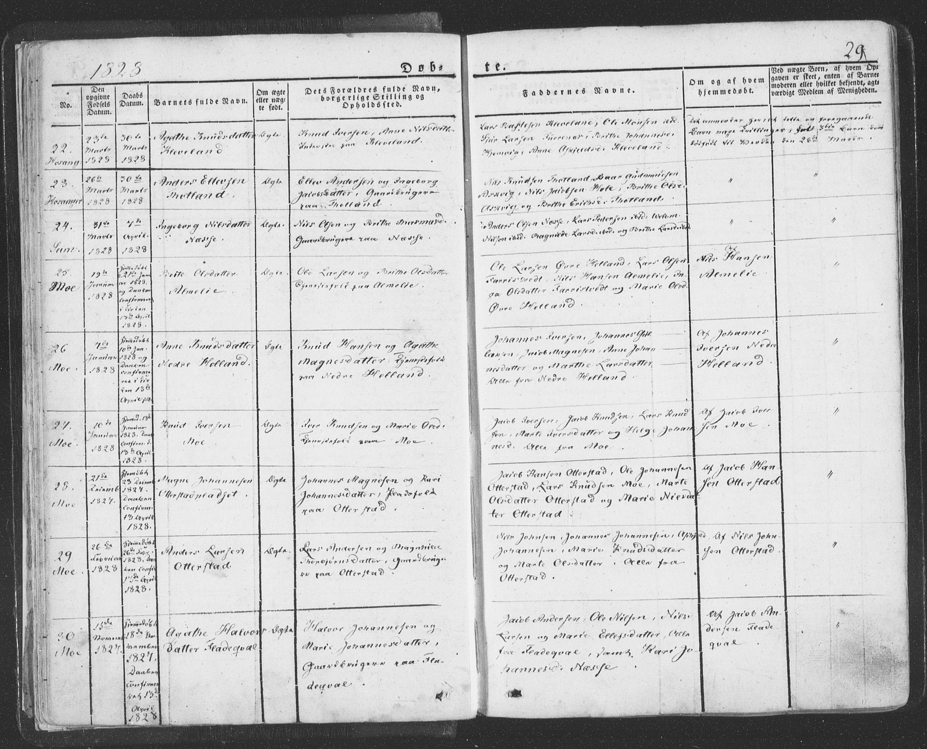 Hosanger sokneprestembete, AV/SAB-A-75801/H/Haa: Parish register (official) no. A 6, 1824-1835, p. 29