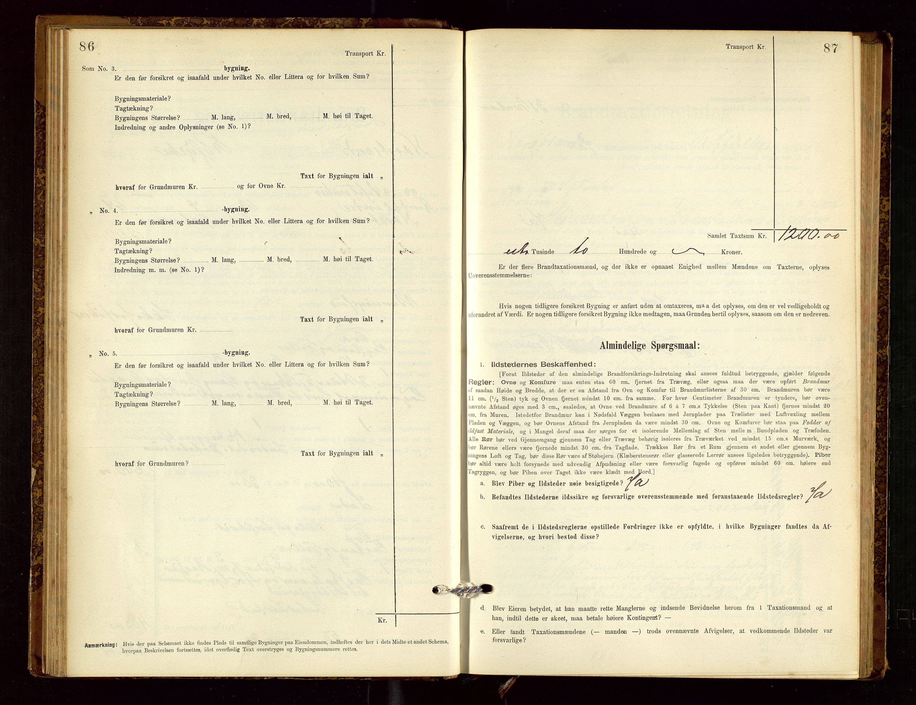 Nedstrand lensmannskontor, SAST/A-100236/Gob/L0001: "Brandtaxationsprotokol for Nerstrand Lensmandsdistrikt Ryfylke fogderi", 1895-1915, p. 86-87