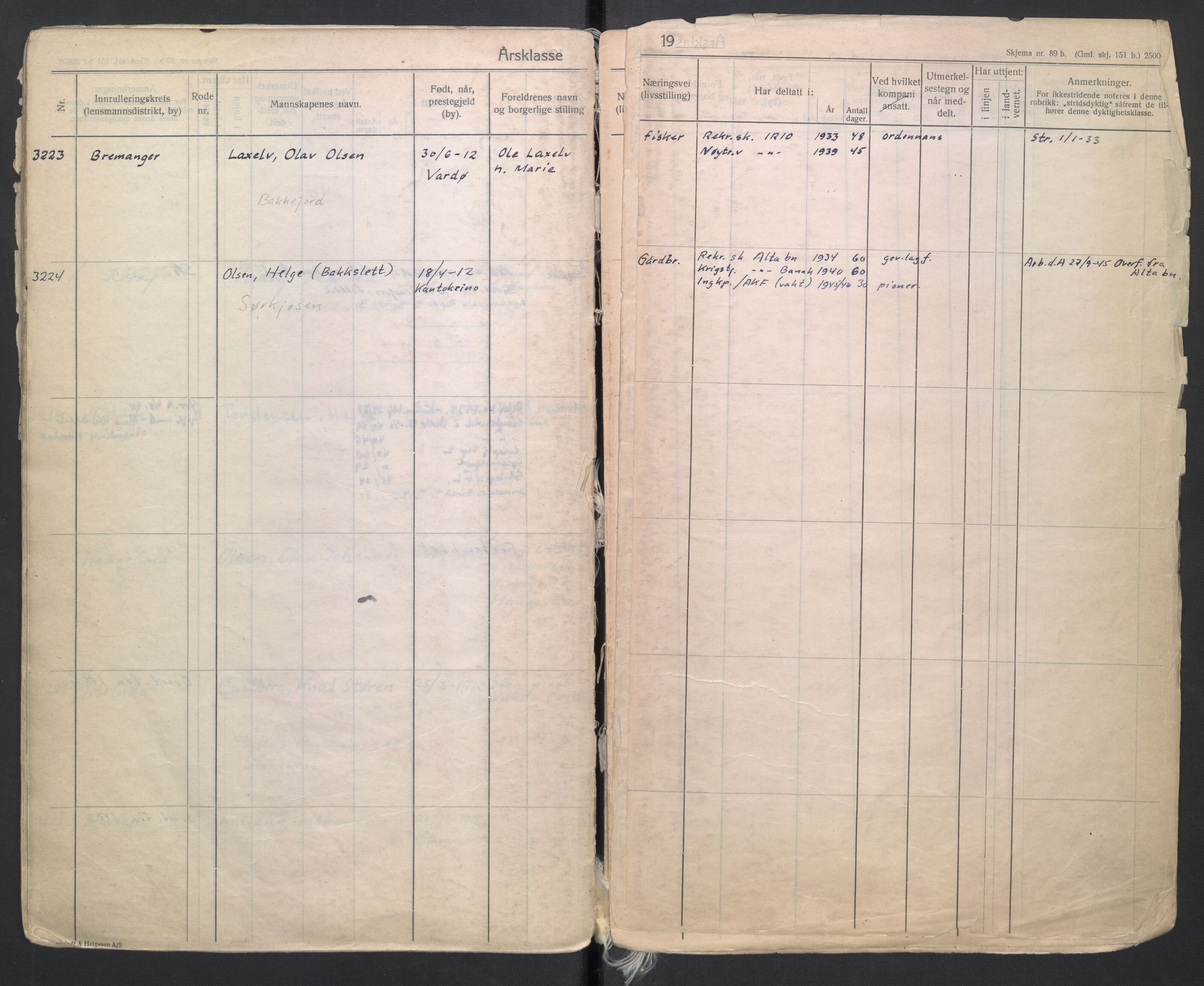 Forsvaret, Troms infanteriregiment nr. 16, AV/RA-RAFA-3146/P/Pa/L0006/0004: Ruller / Rulle for Trondenes bataljons menige mannskaper, årsklasse 1933, 1933