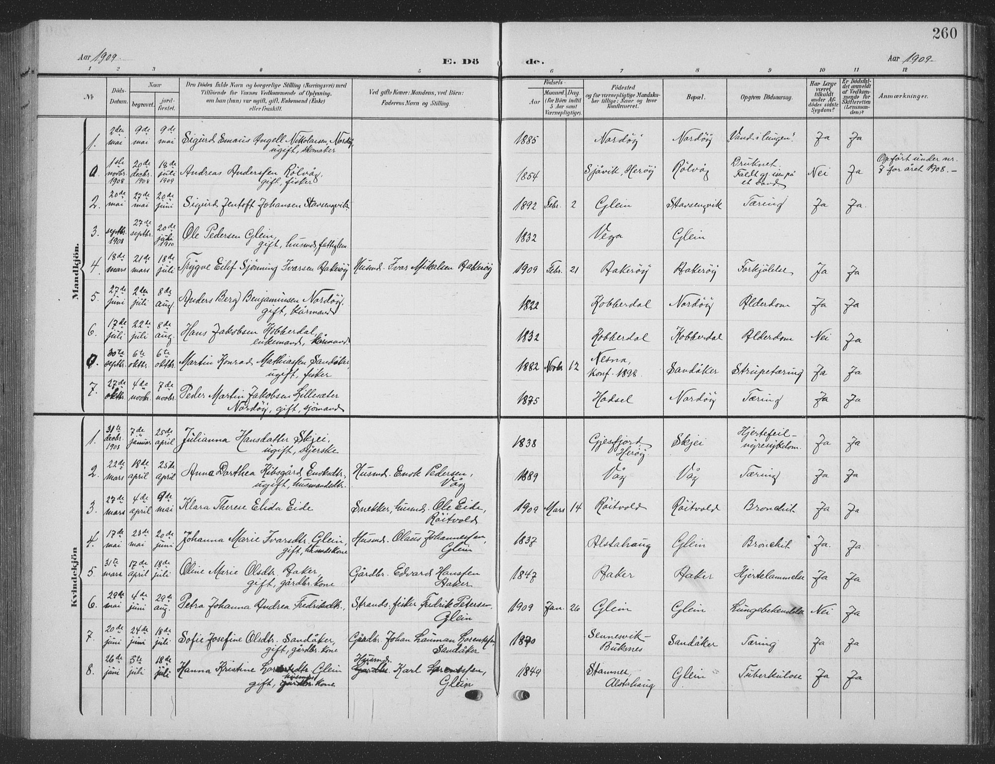 Ministerialprotokoller, klokkerbøker og fødselsregistre - Nordland, AV/SAT-A-1459/835/L0533: Parish register (copy) no. 835C05, 1906-1939, p. 260