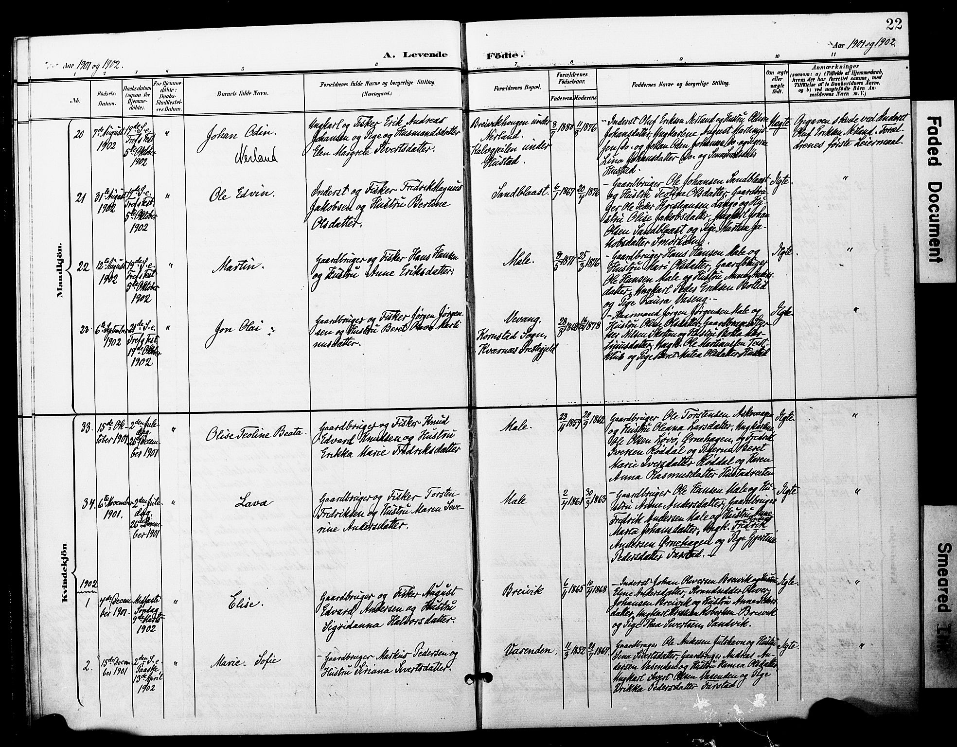 Ministerialprotokoller, klokkerbøker og fødselsregistre - Møre og Romsdal, AV/SAT-A-1454/567/L0779: Parish register (official) no. 567A02, 1898-1902, p. 22